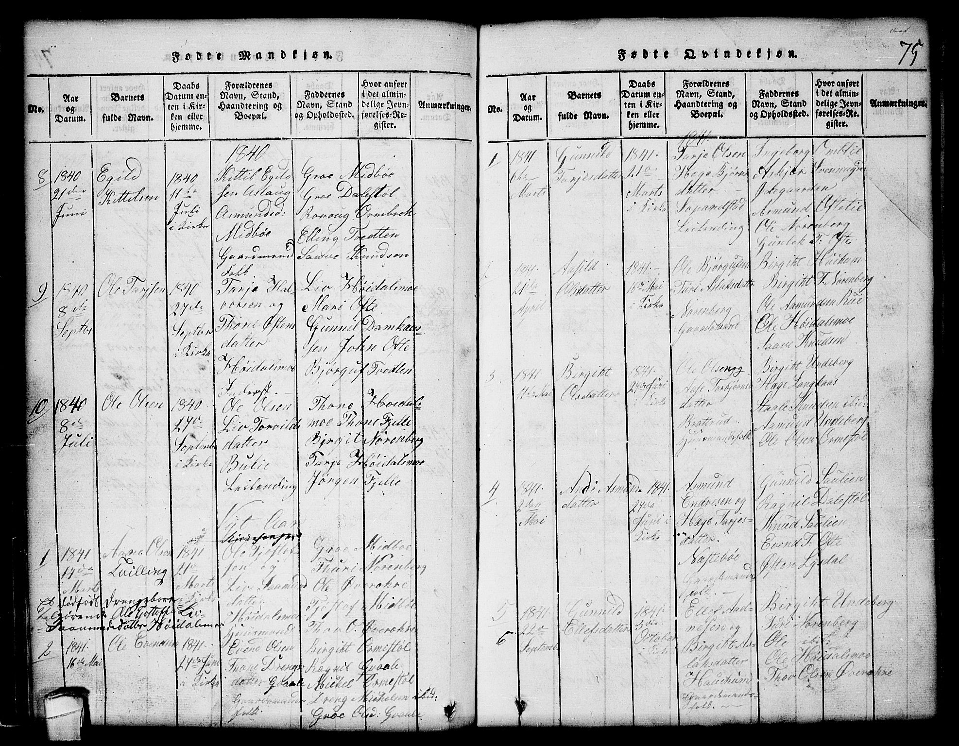 Lårdal kirkebøker, SAKO/A-284/G/Gc/L0001: Parish register (copy) no. III 1, 1815-1854, p. 75