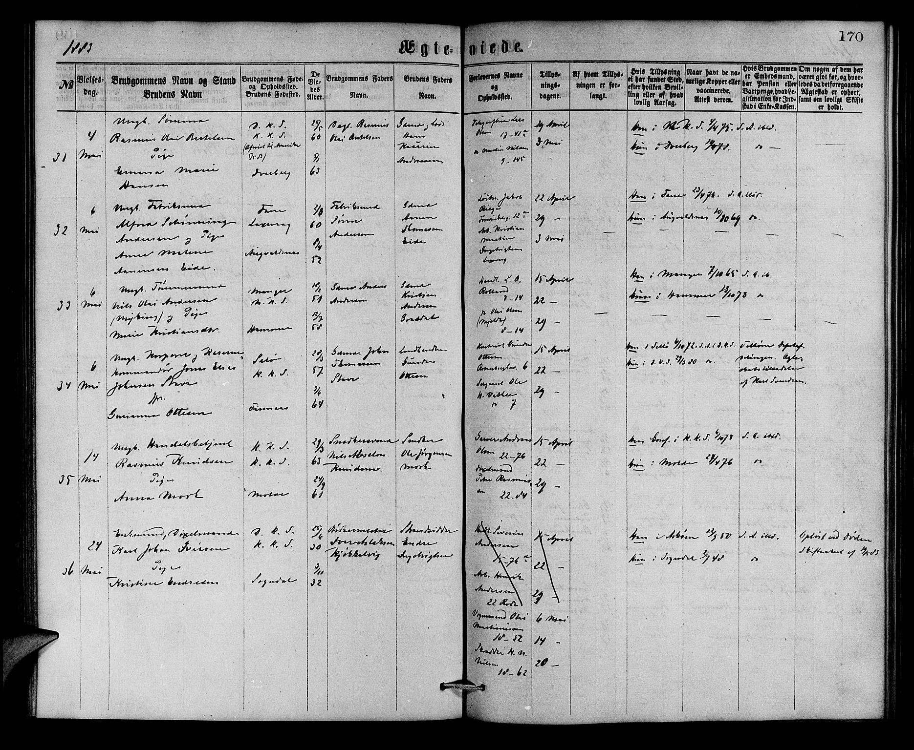 Korskirken sokneprestembete, AV/SAB-A-76101/H/Hab: Parish register (copy) no. D 2, 1867-1886, p. 170