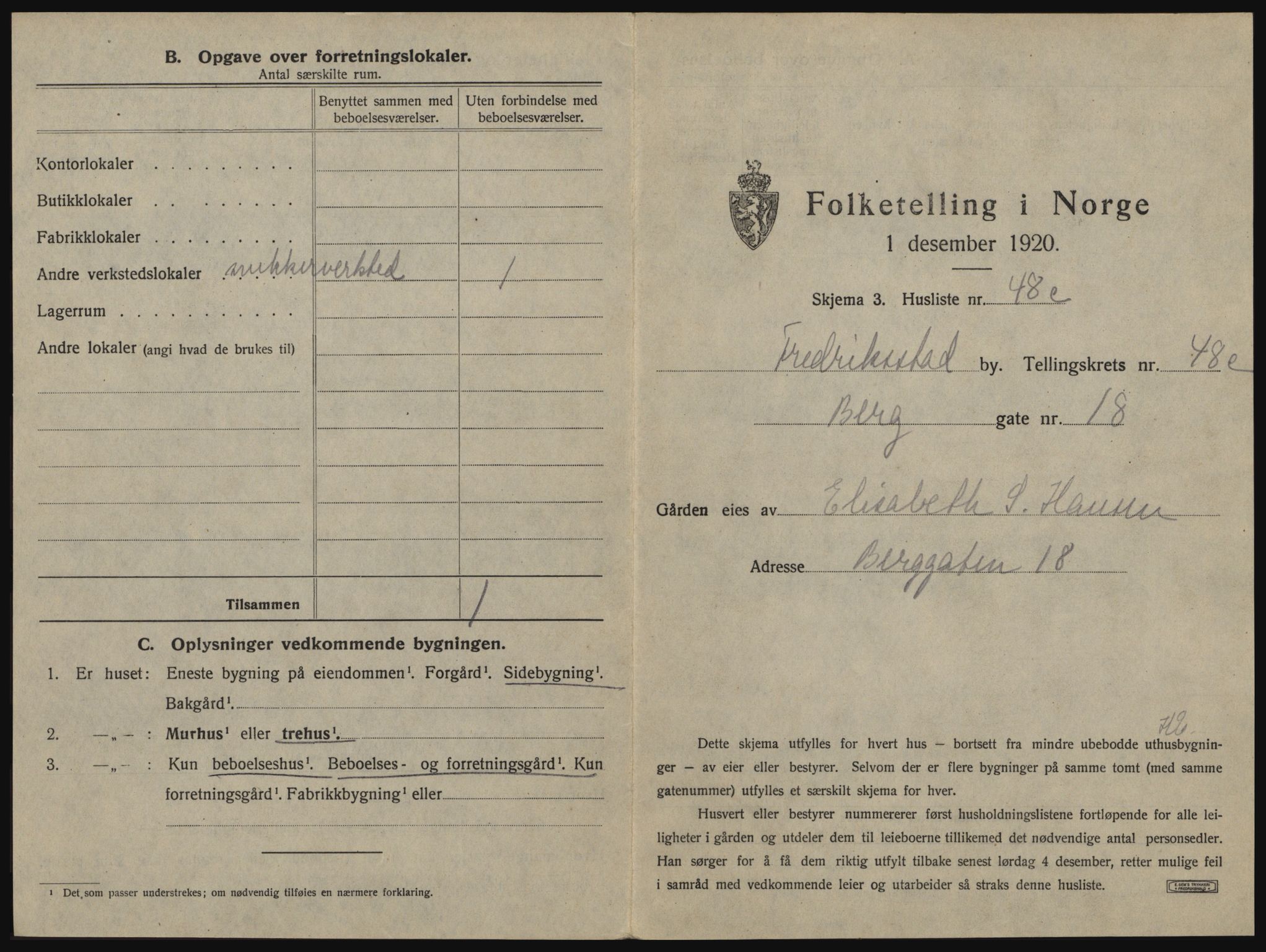 SAO, 1920 census for Fredrikstad, 1920, p. 73