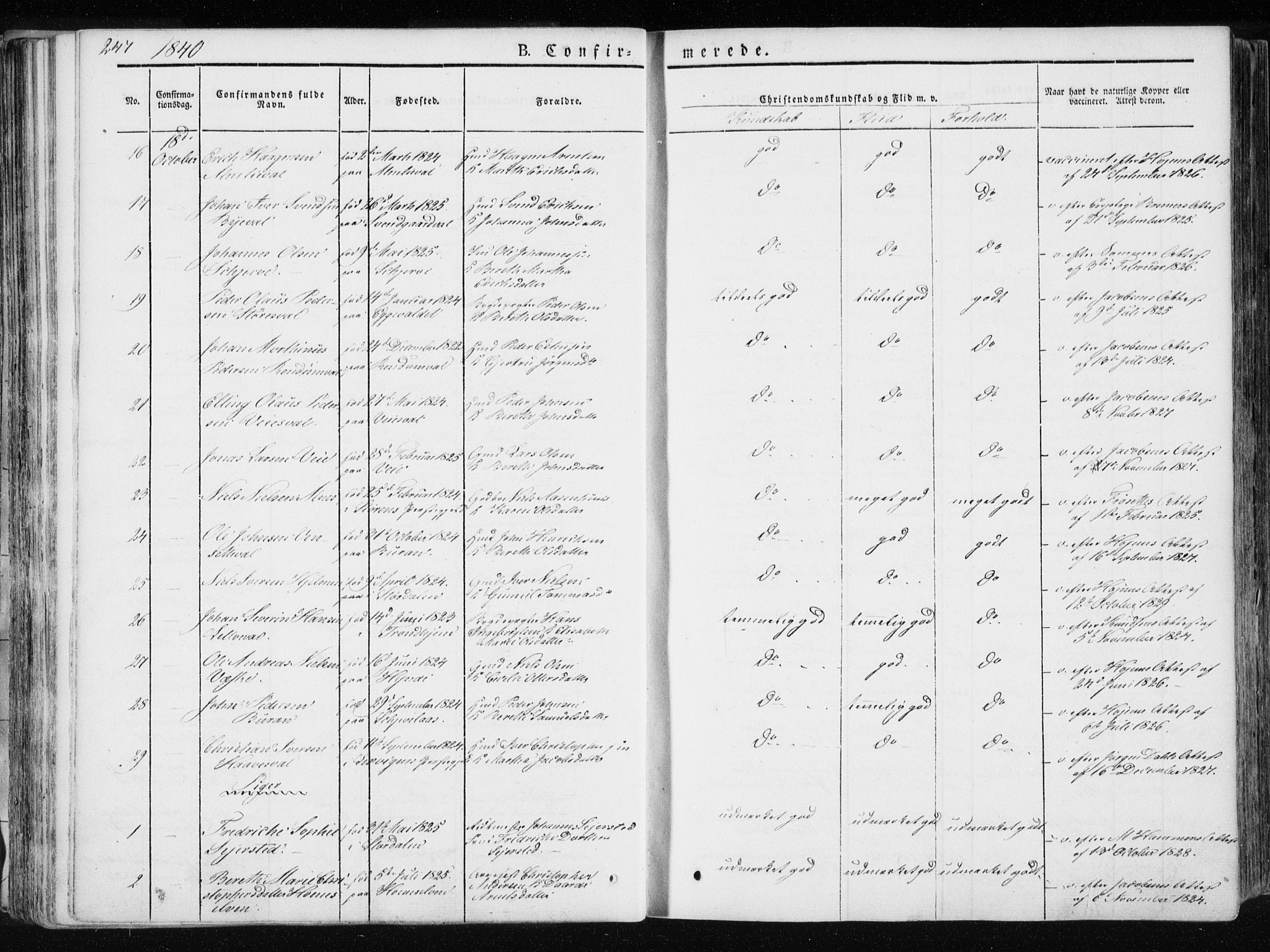 Ministerialprotokoller, klokkerbøker og fødselsregistre - Nord-Trøndelag, SAT/A-1458/717/L0154: Parish register (official) no. 717A06 /1, 1836-1849, p. 247