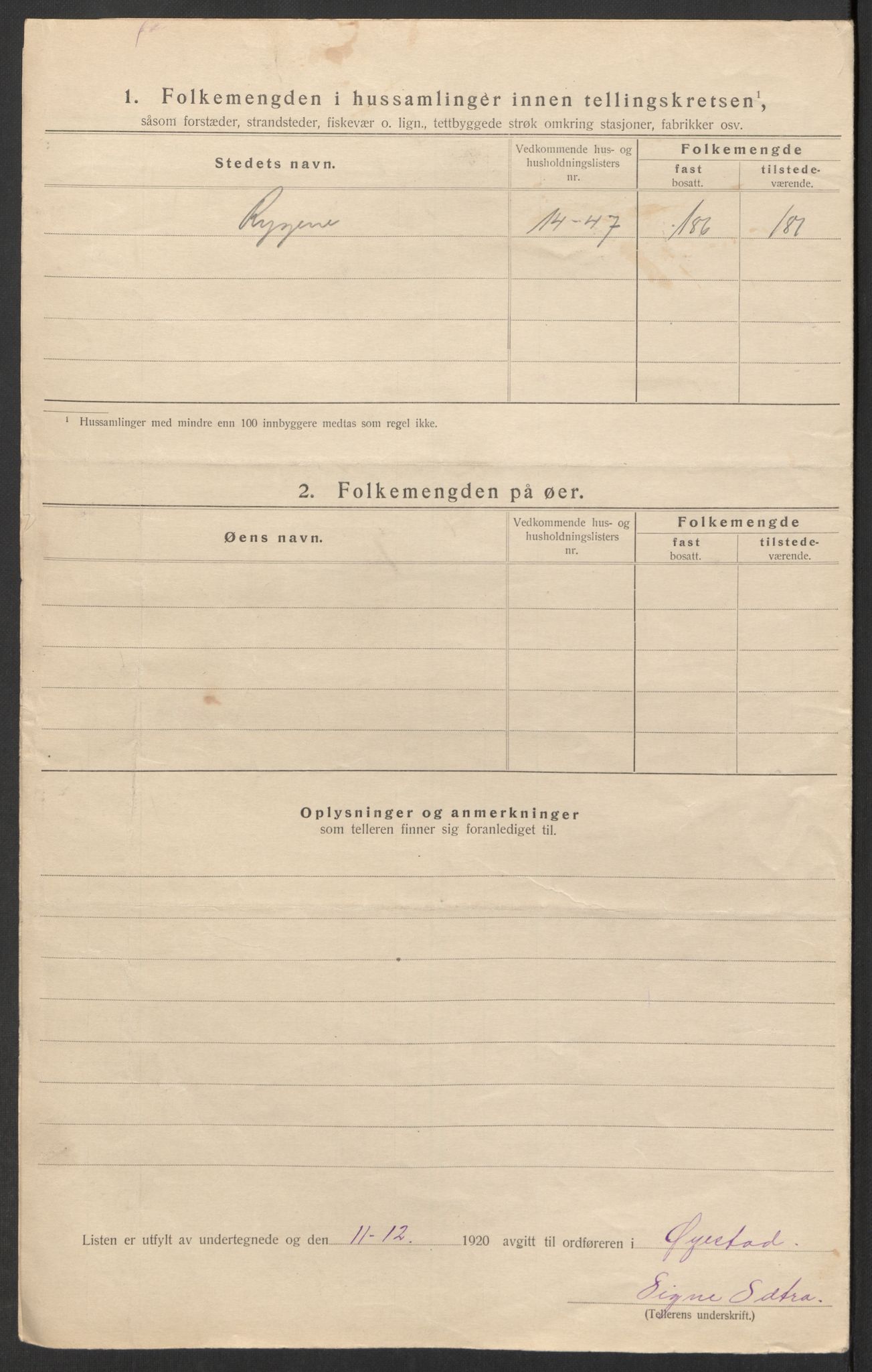 SAK, 1920 census for Øyestad, 1920, p. 20