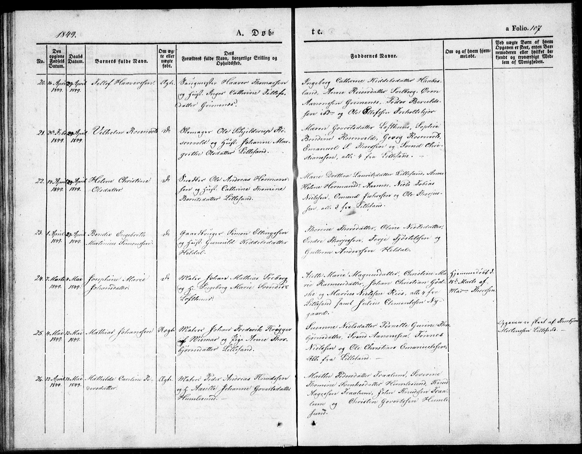 Vestre Moland sokneprestkontor, AV/SAK-1111-0046/F/Fb/Fbb/L0002: Parish register (copy) no. B 2, 1836-1851, p. 107