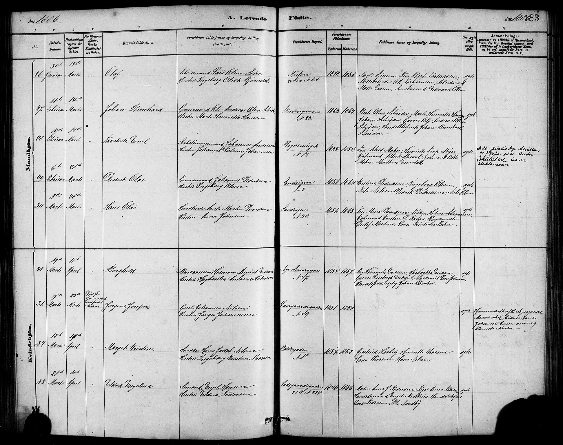 Sandviken Sokneprestembete, AV/SAB-A-77601/H/Hb/L0001: Parish register (copy) no. A 2, 1879-1892, p. 183