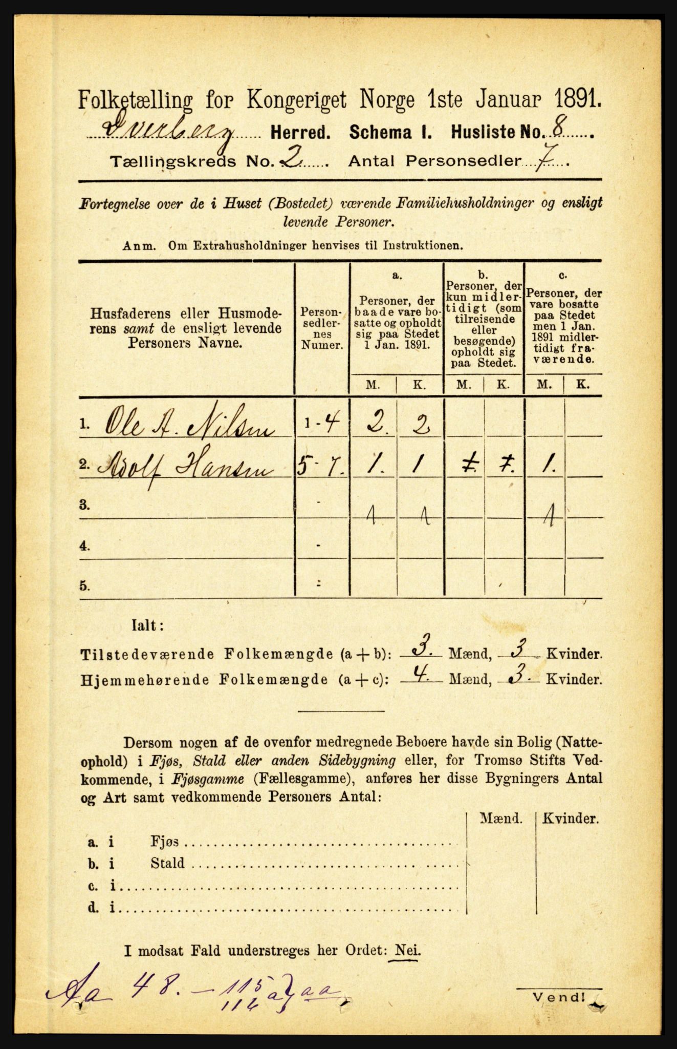 RA, 1891 census for 1872 Dverberg, 1891, p. 585