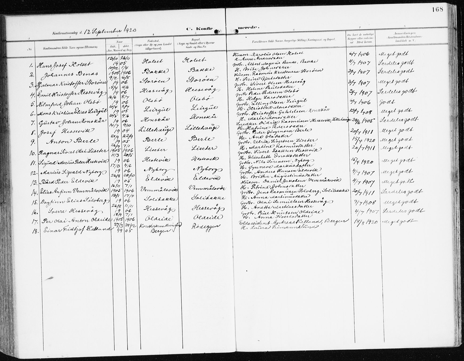 Davik sokneprestembete, SAB/A-79701/H/Haa/Haad/L0002: Parish register (official) no. D 2, 1901-1930, p. 168