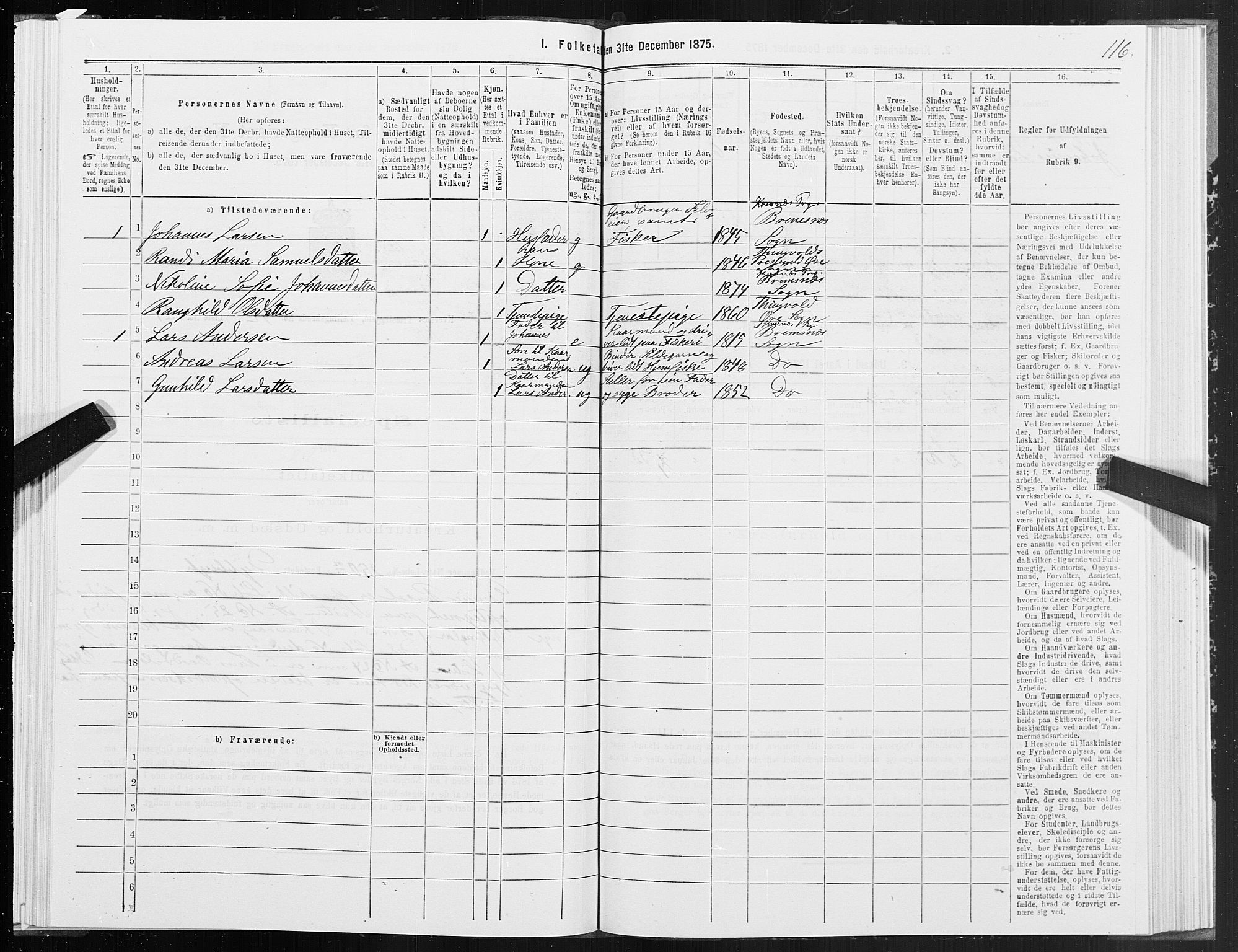 SAT, 1875 census for 1553P Kvernes, 1875, p. 6116