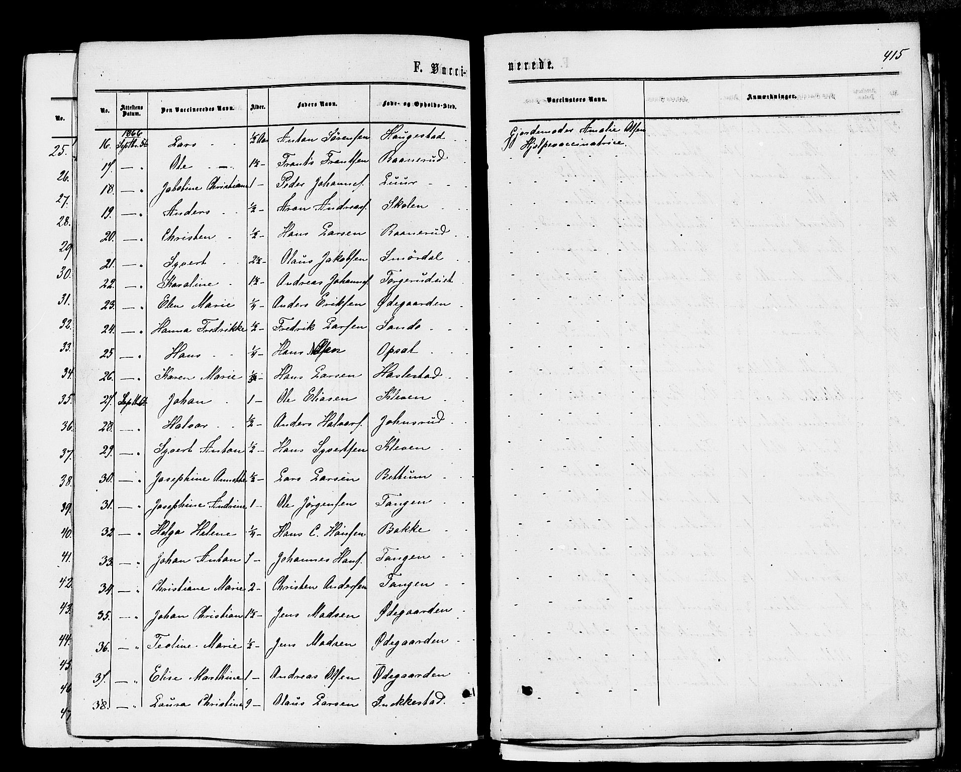 Våle kirkebøker, AV/SAKO-A-334/F/Fa/L0010: Parish register (official) no. I 10, 1861-1877, p. 415