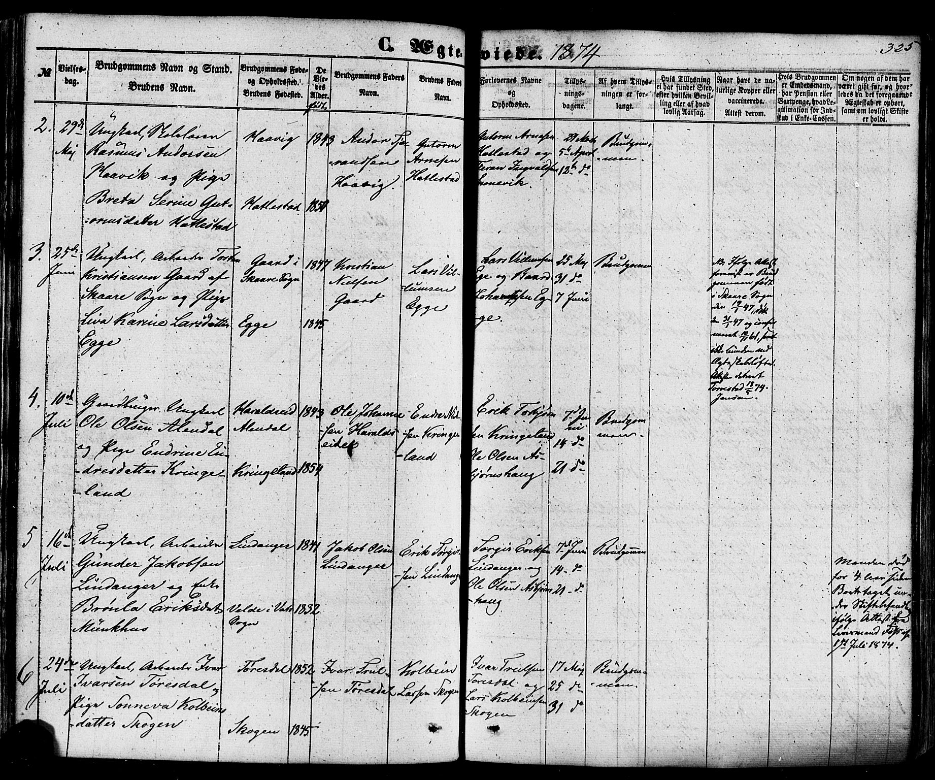 Skjold sokneprestkontor, SAST/A-101847/H/Ha/Haa/L0008: Parish register (official) no. A 8, 1856-1882, p. 325