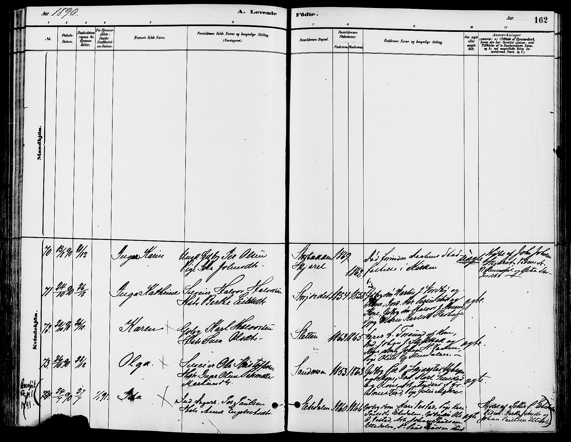 Trysil prestekontor, AV/SAH-PREST-046/H/Ha/Haa/L0008: Parish register (official) no. 8, 1881-1897, p. 162