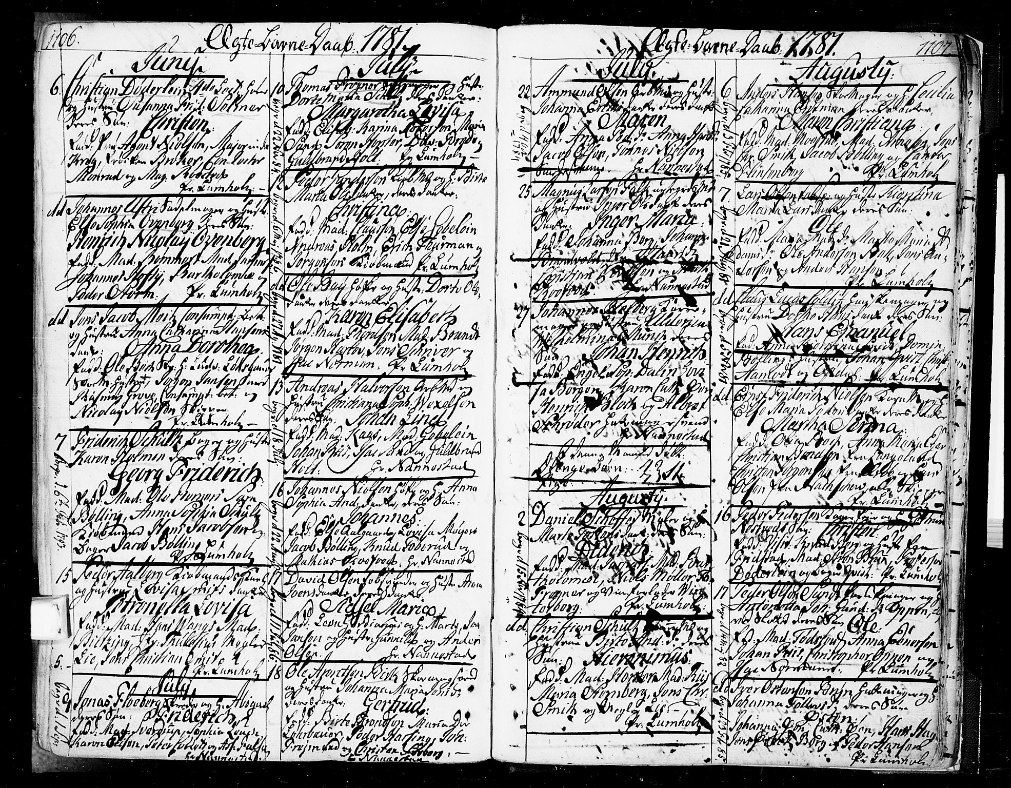 Oslo domkirke Kirkebøker, AV/SAO-A-10752/F/Fa/L0004: Parish register (official) no. 4, 1743-1786, p. 1106-1107