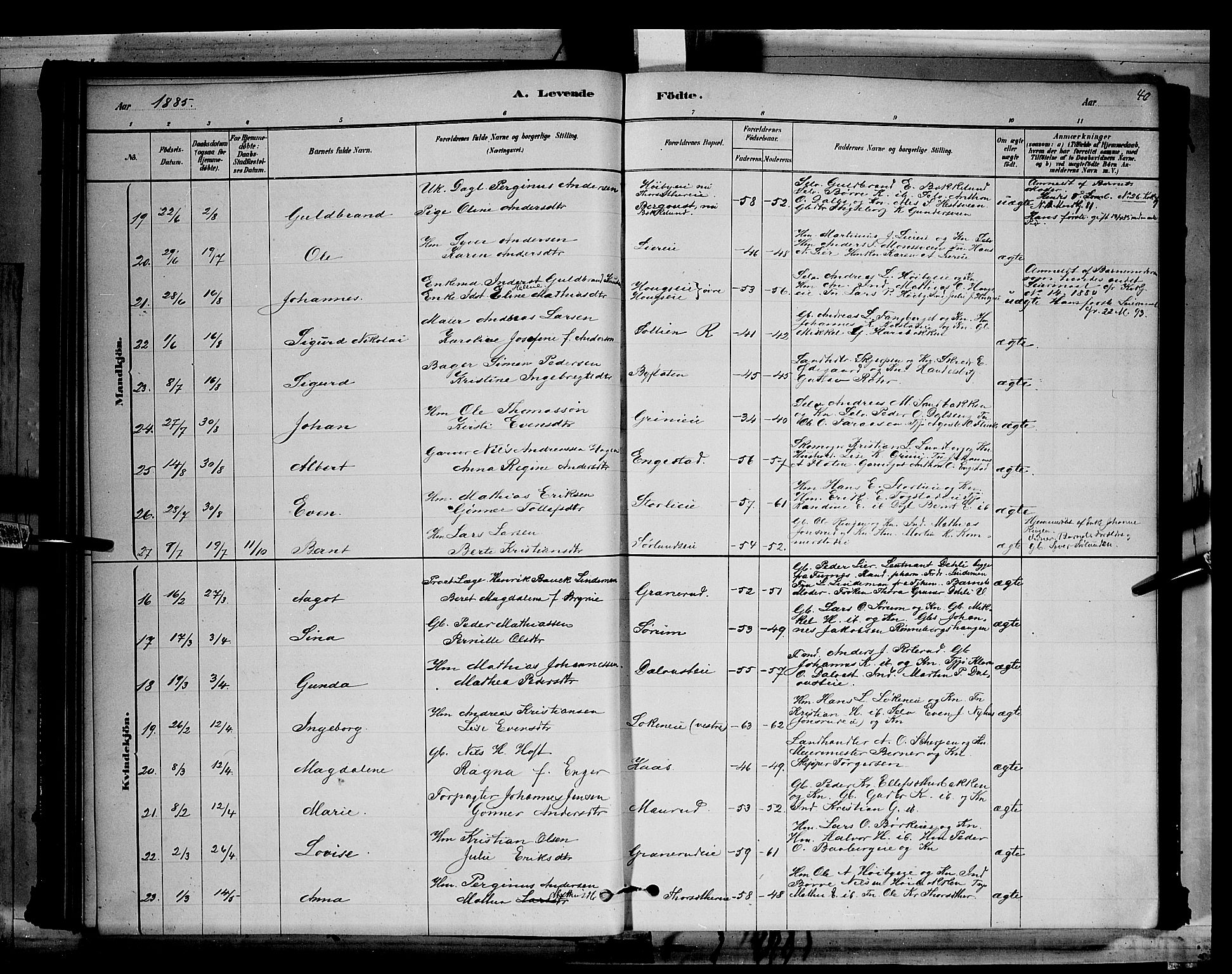 Ringsaker prestekontor, SAH/PREST-014/L/La/L0011: Parish register (copy) no. 11, 1879-1890, p. 40