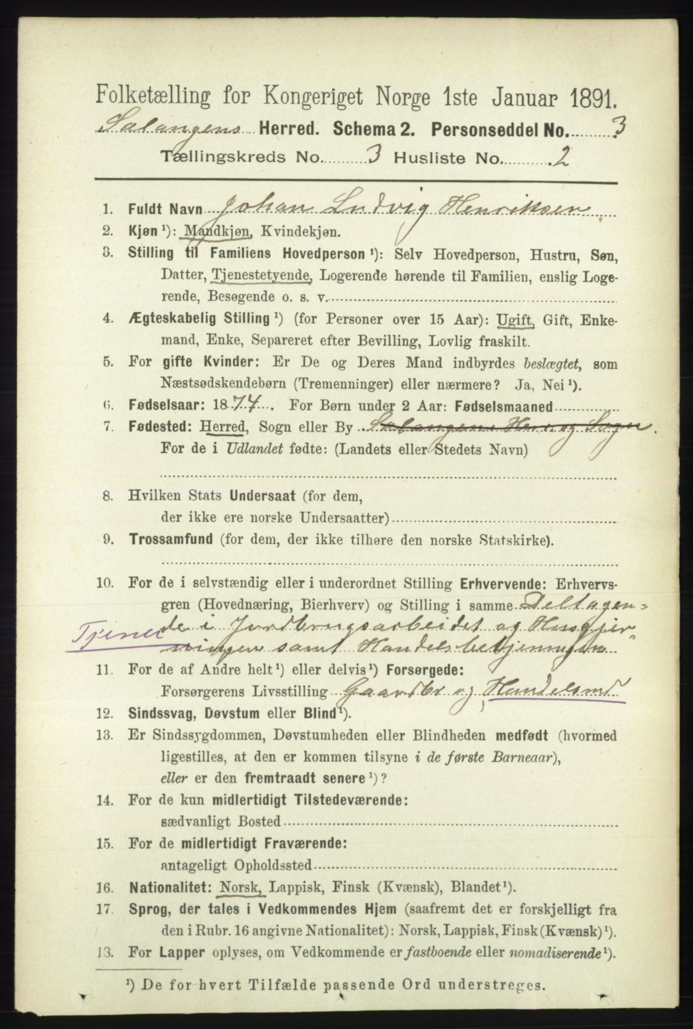 RA, 1891 census for 1921 Salangen, 1891, p. 1241