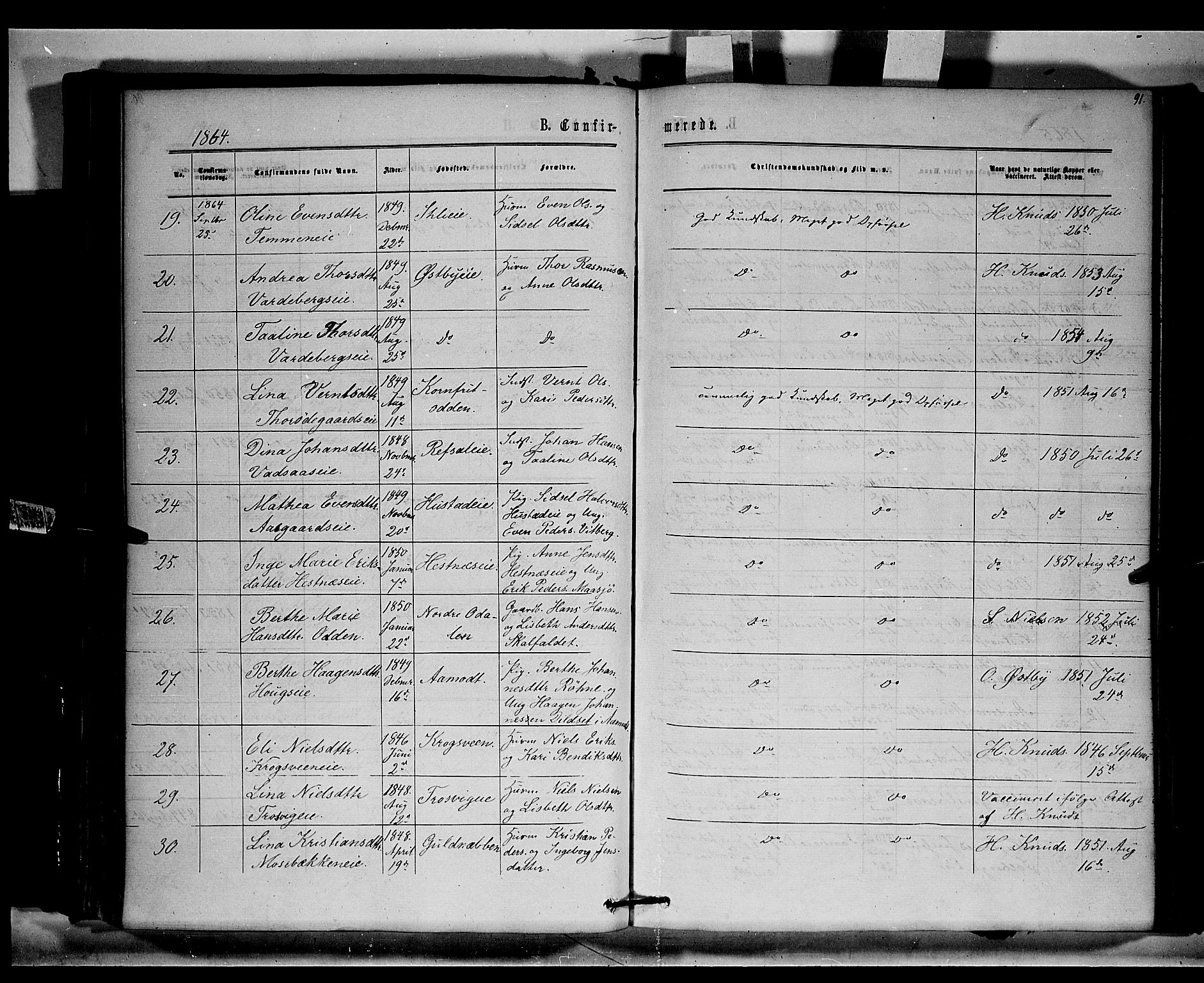 Stange prestekontor, SAH/PREST-002/K/L0014: Parish register (official) no. 14, 1862-1879, p. 91