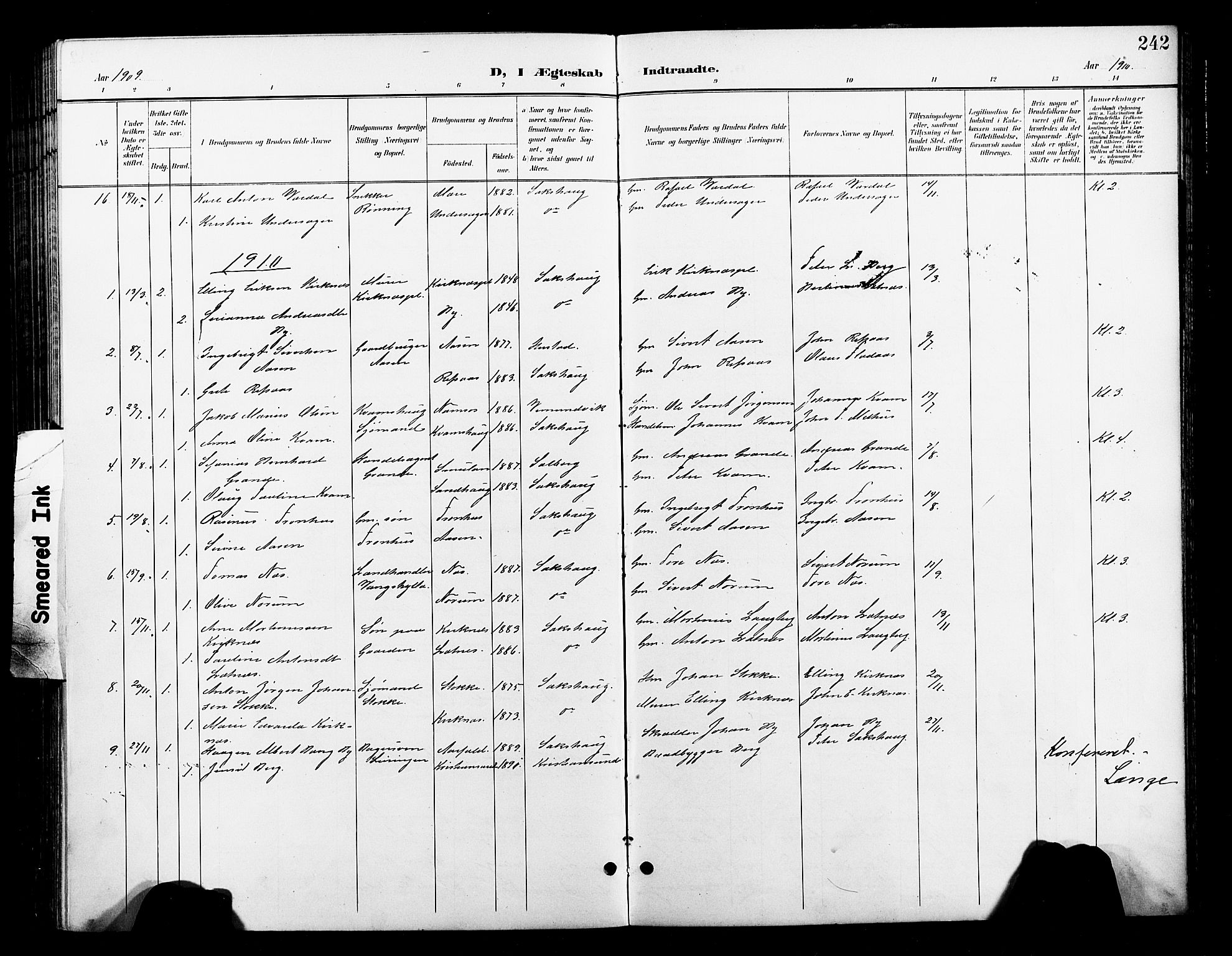 Ministerialprotokoller, klokkerbøker og fødselsregistre - Nord-Trøndelag, SAT/A-1458/730/L0302: Parish register (copy) no. 730C05, 1898-1924, p. 242