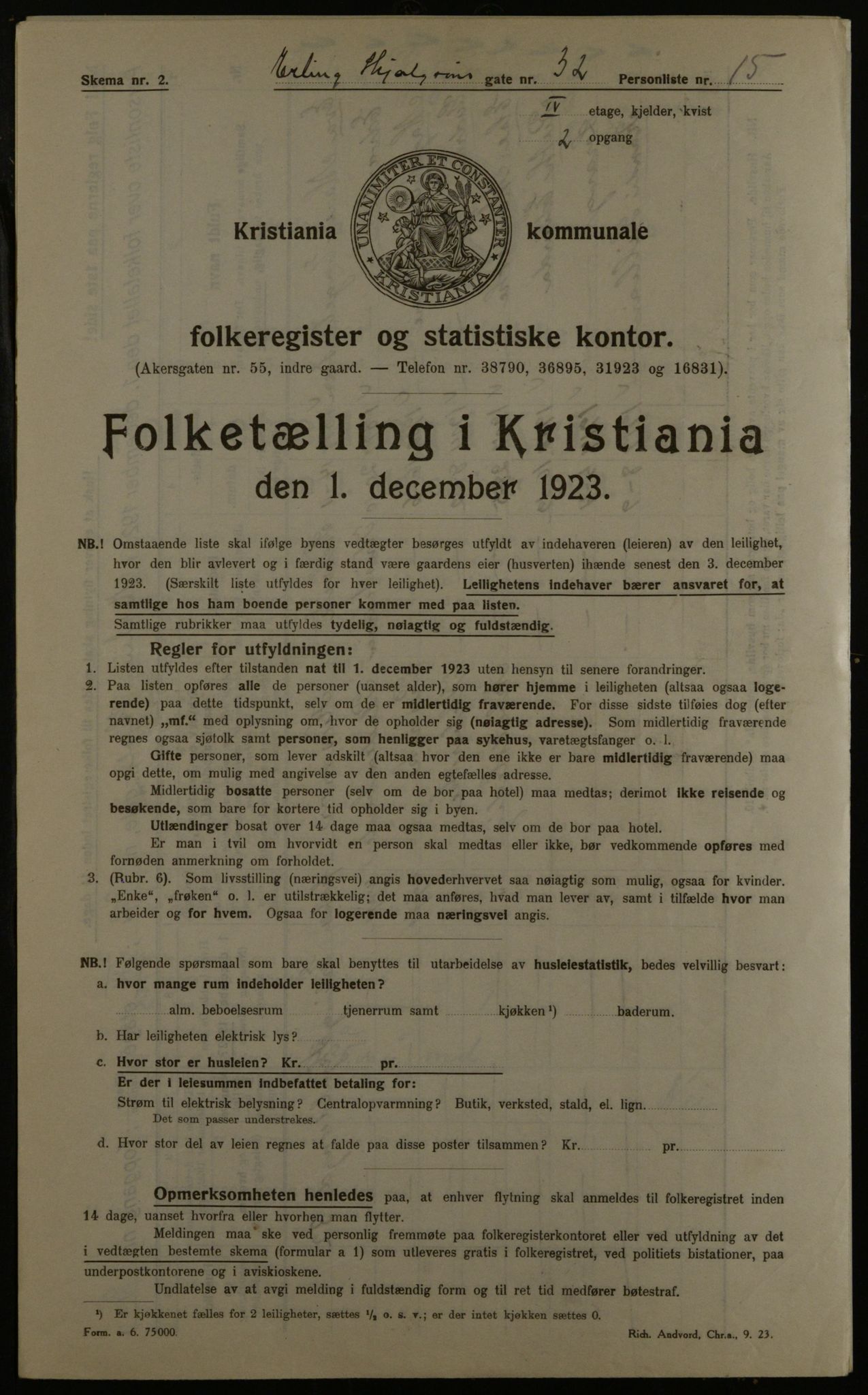 OBA, Municipal Census 1923 for Kristiania, 1923, p. 25239