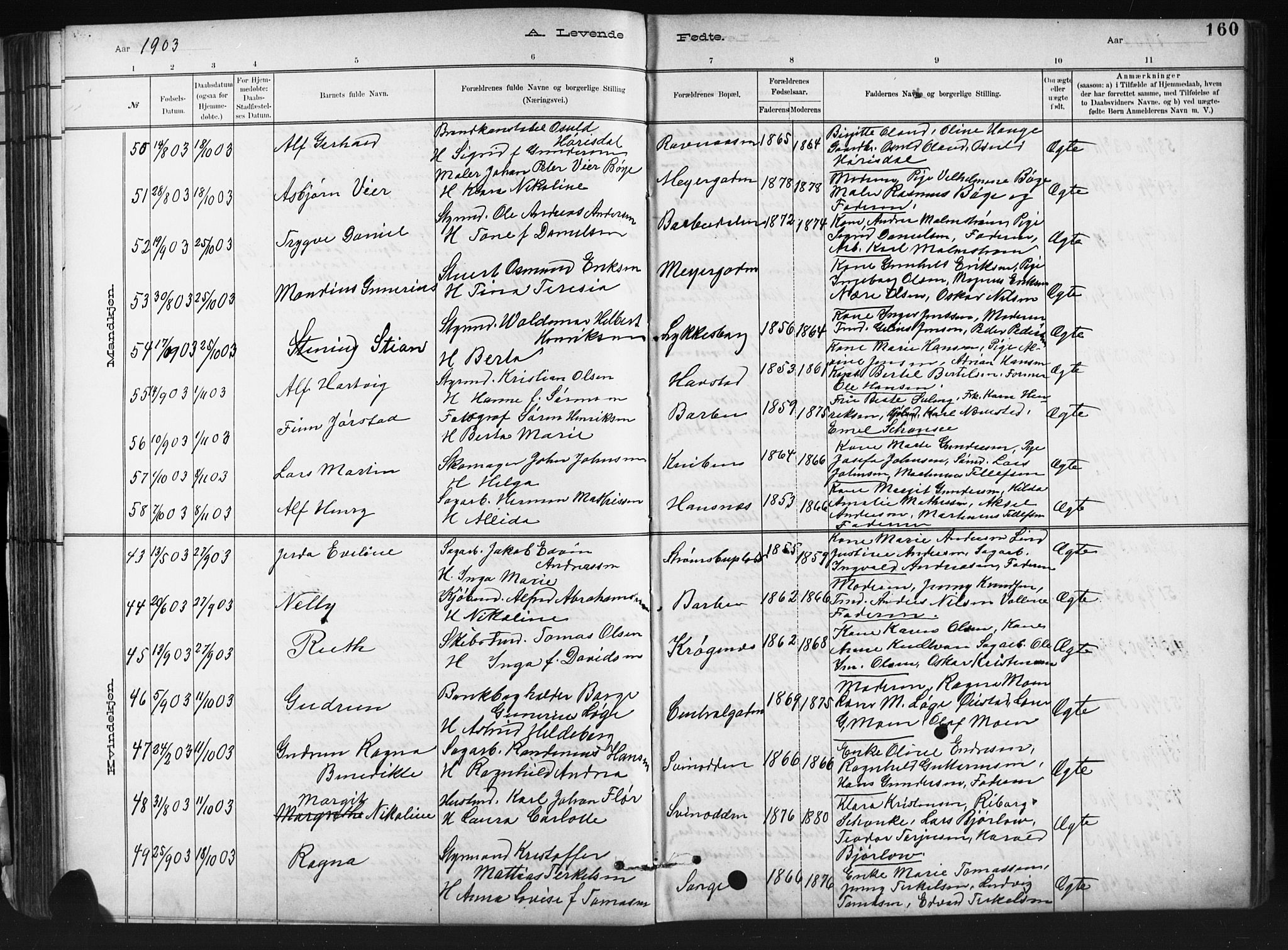 Barbu sokneprestkontor, AV/SAK-1111-0003/F/Fb/L0002: Parish register (copy) no. B 2, 1890-1922, p. 160