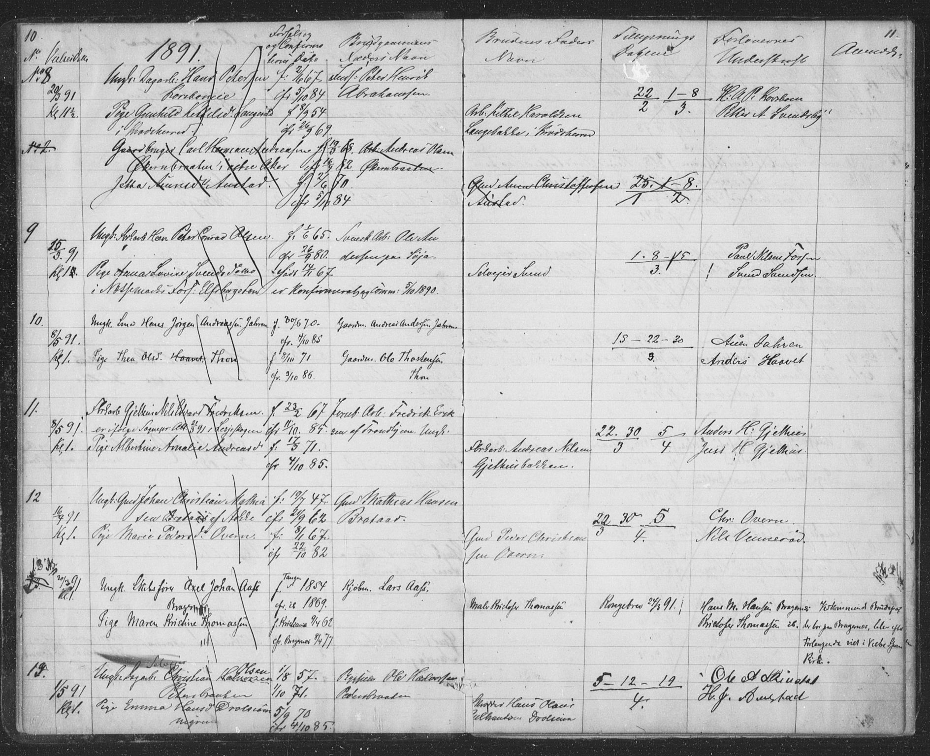 Modum kirkebøker, AV/SAKO-A-234/H/Ha/L0001: Banns register no. I 1, 1891-1903, p. 10-11