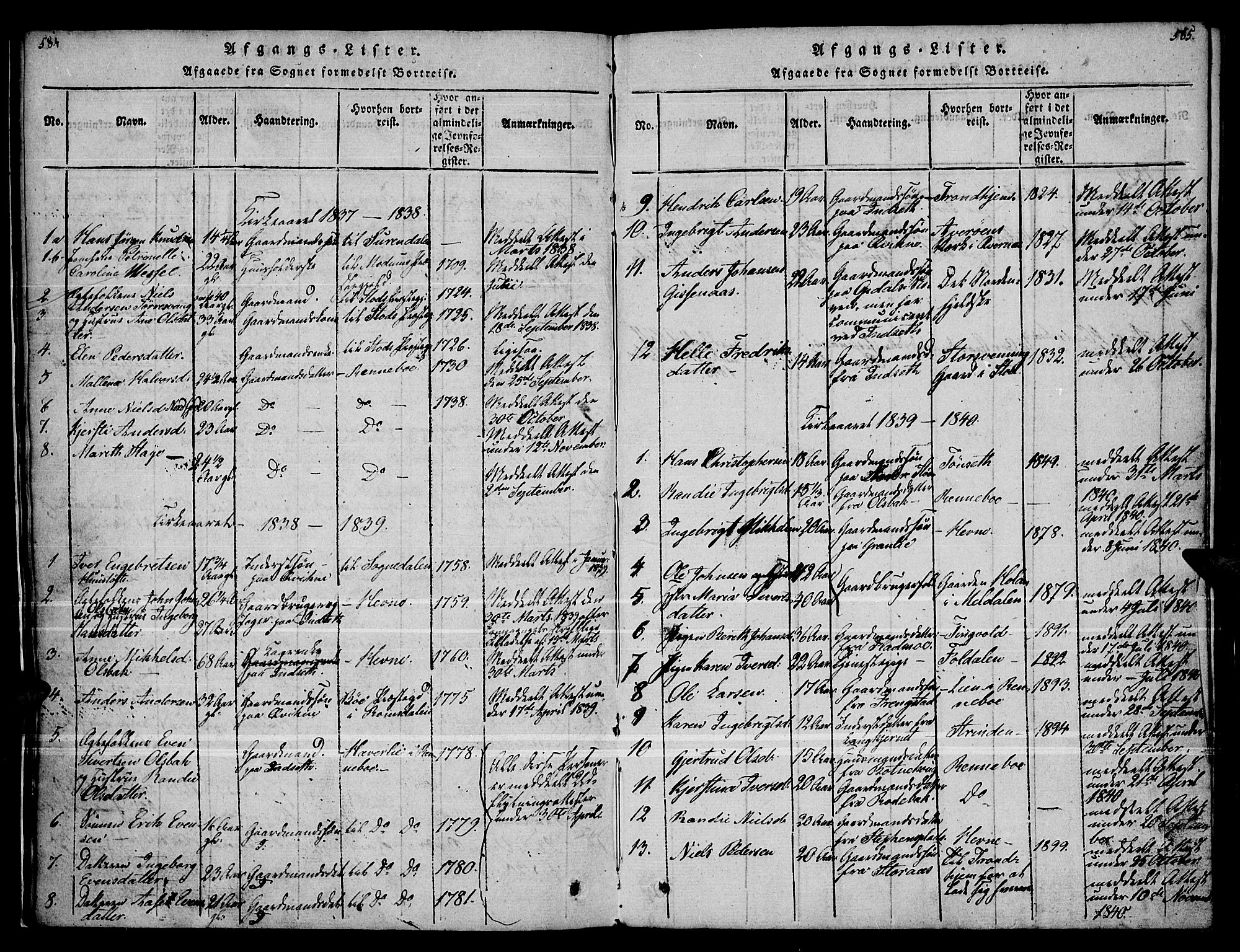 Kvikne prestekontor, AV/SAH-PREST-064/H/Ha/Haa/L0004: Parish register (official) no. 4, 1815-1840, p. 584-585