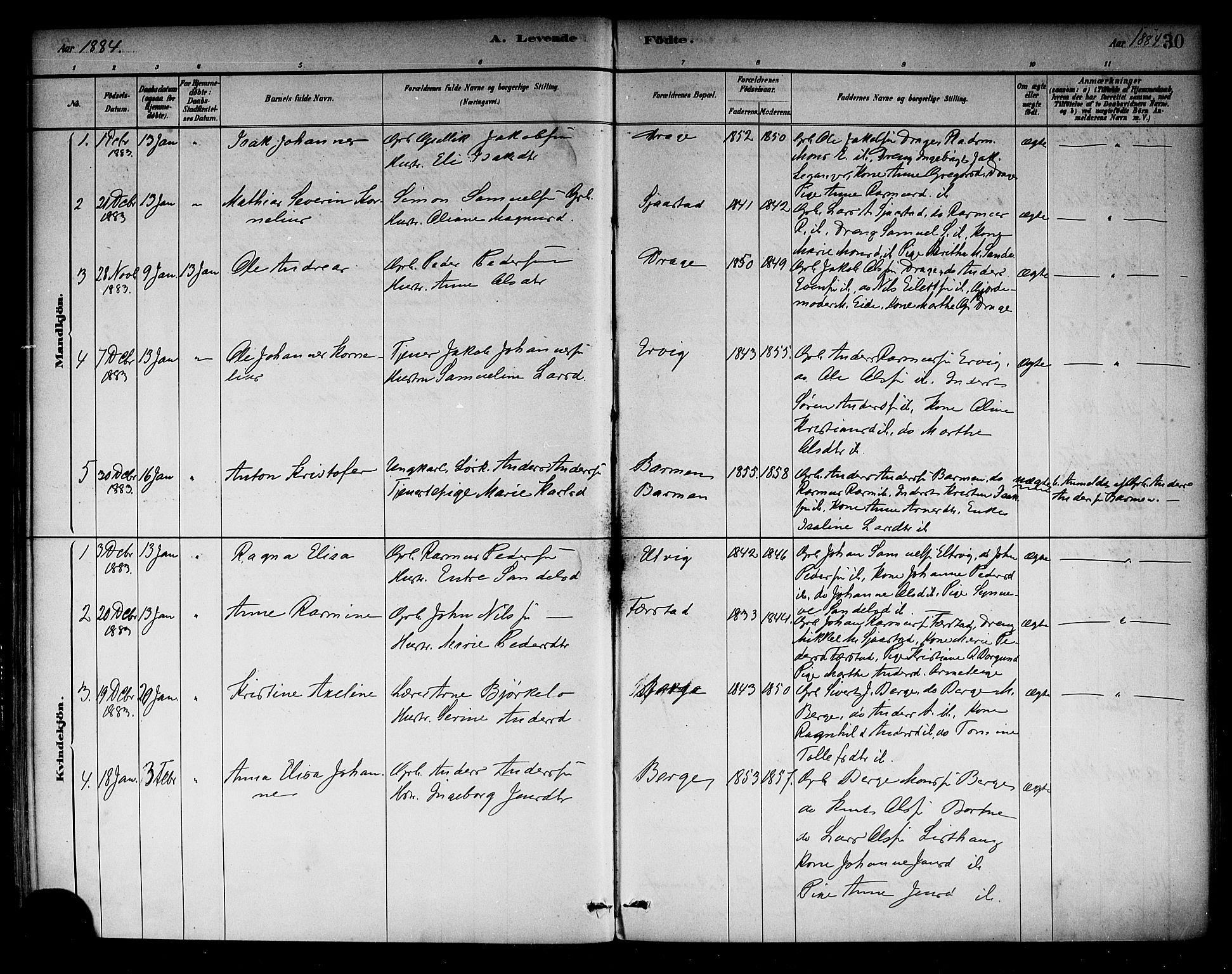 Selje sokneprestembete, SAB/A-99938/H/Ha/Haa/Haab: Parish register (official) no. B 1, 1881-1890, p. 30
