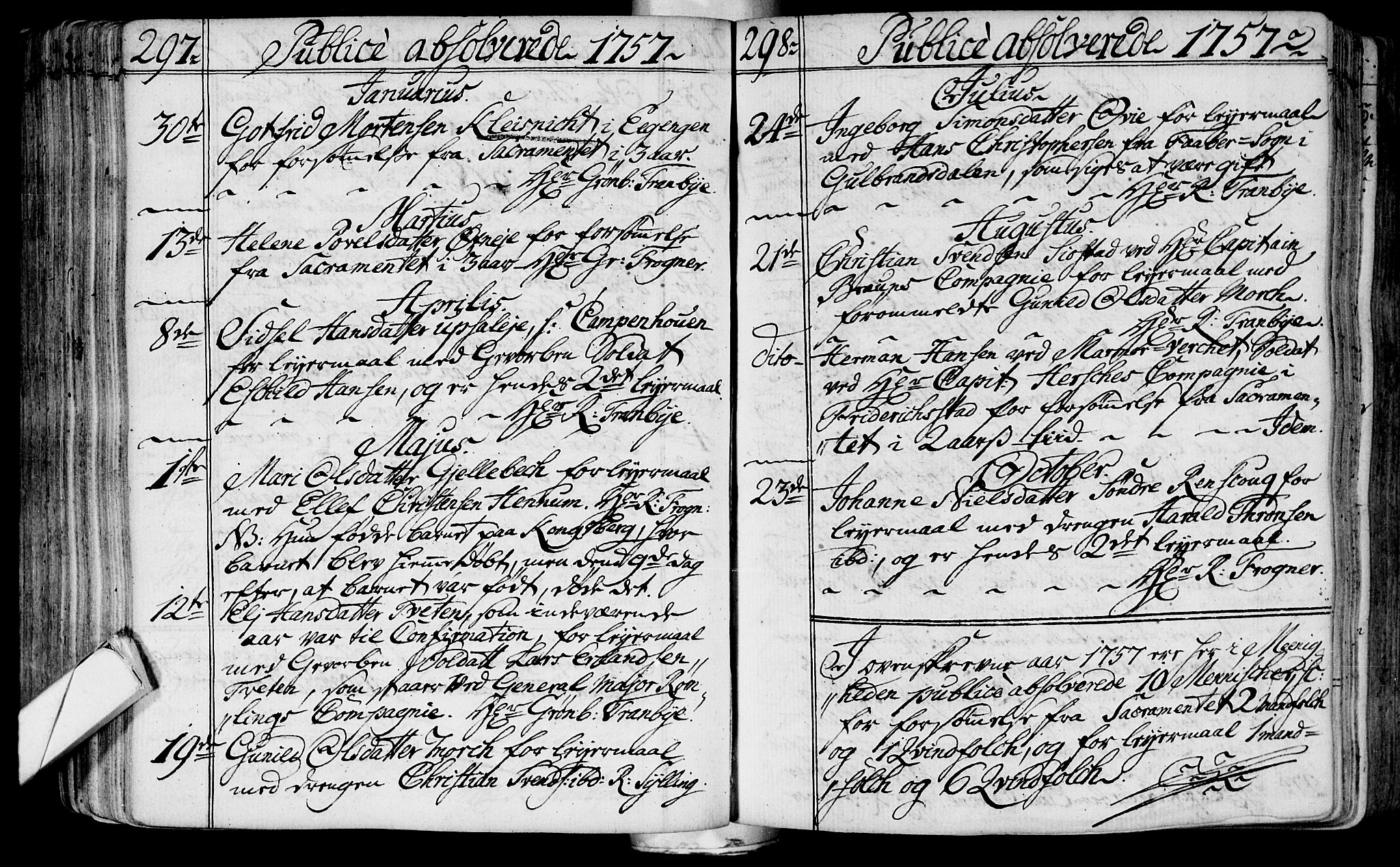 Lier kirkebøker, SAKO/A-230/F/Fa/L0004: Parish register (official) no. I 4, 1749-1764, p. 297-298