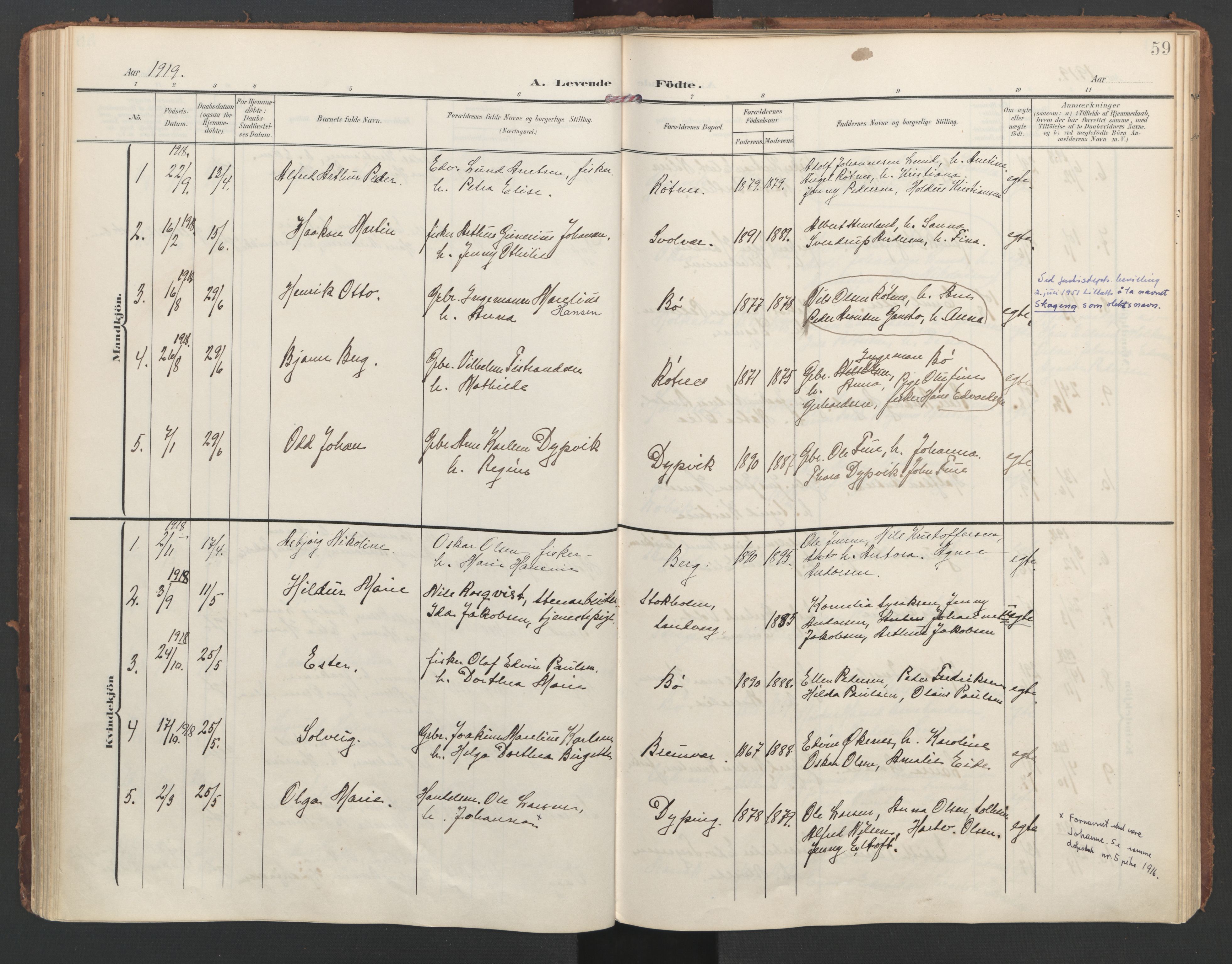 Ministerialprotokoller, klokkerbøker og fødselsregistre - Nordland, AV/SAT-A-1459/855/L0805: Parish register (official) no. 855A13, 1906-1920, p. 59