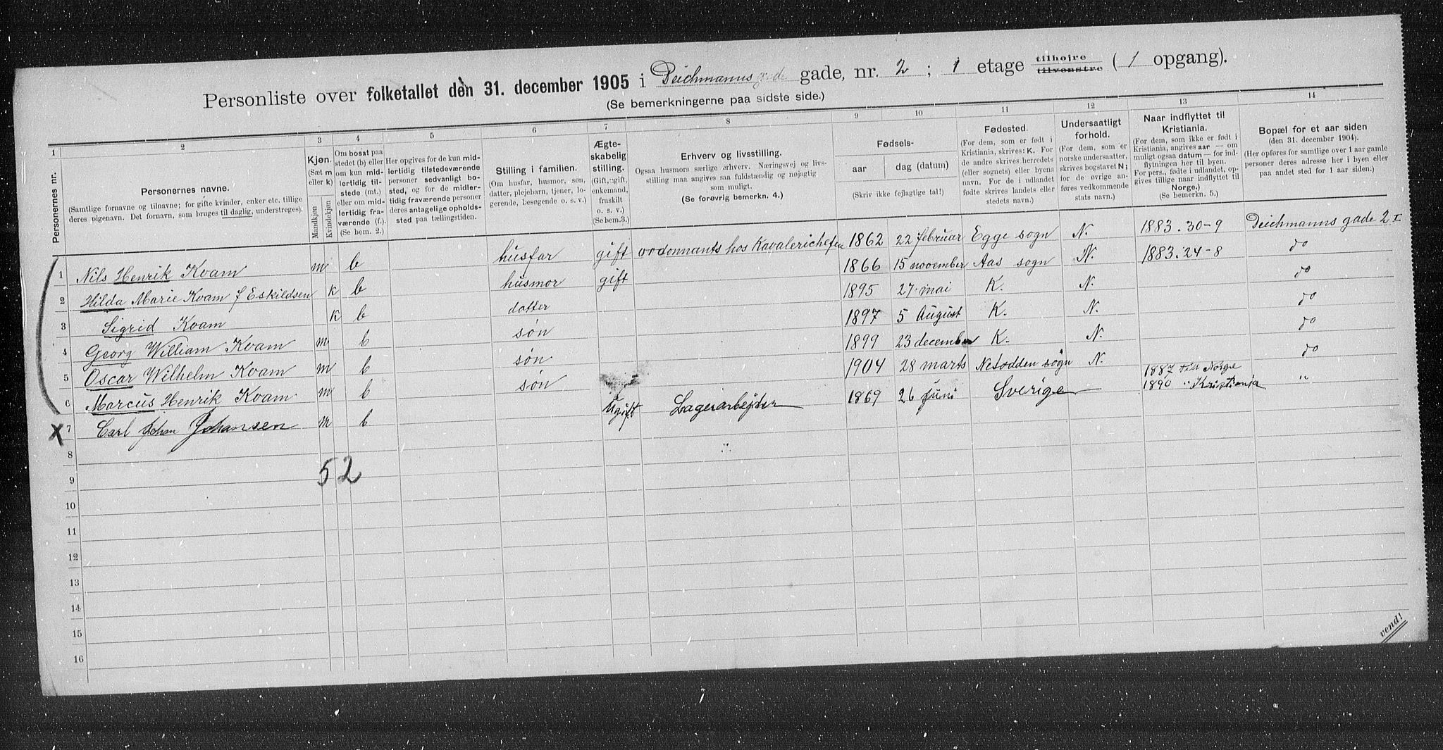 OBA, Municipal Census 1905 for Kristiania, 1905, p. 7990