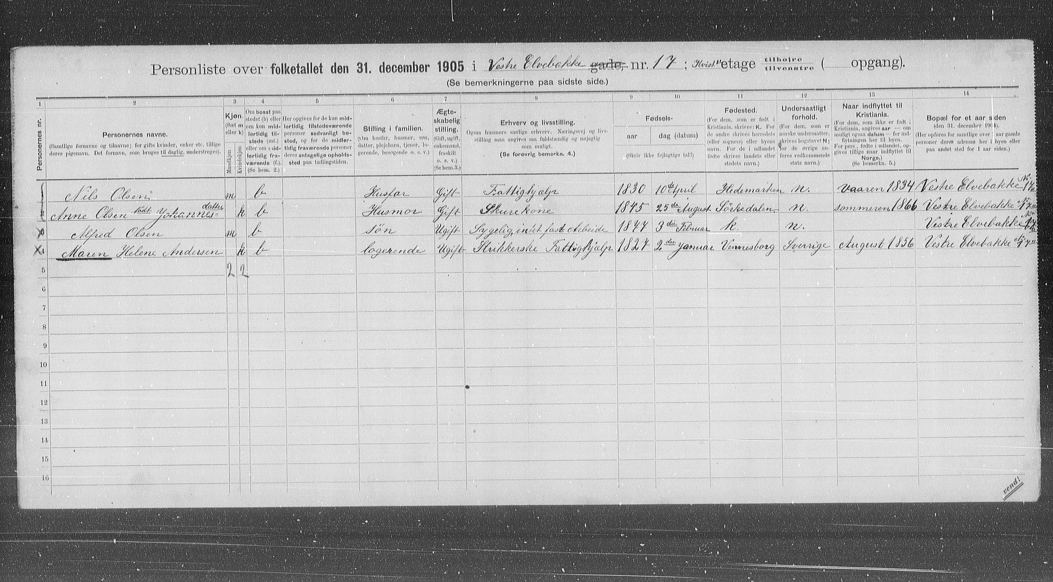 OBA, Municipal Census 1905 for Kristiania, 1905, p. 64443