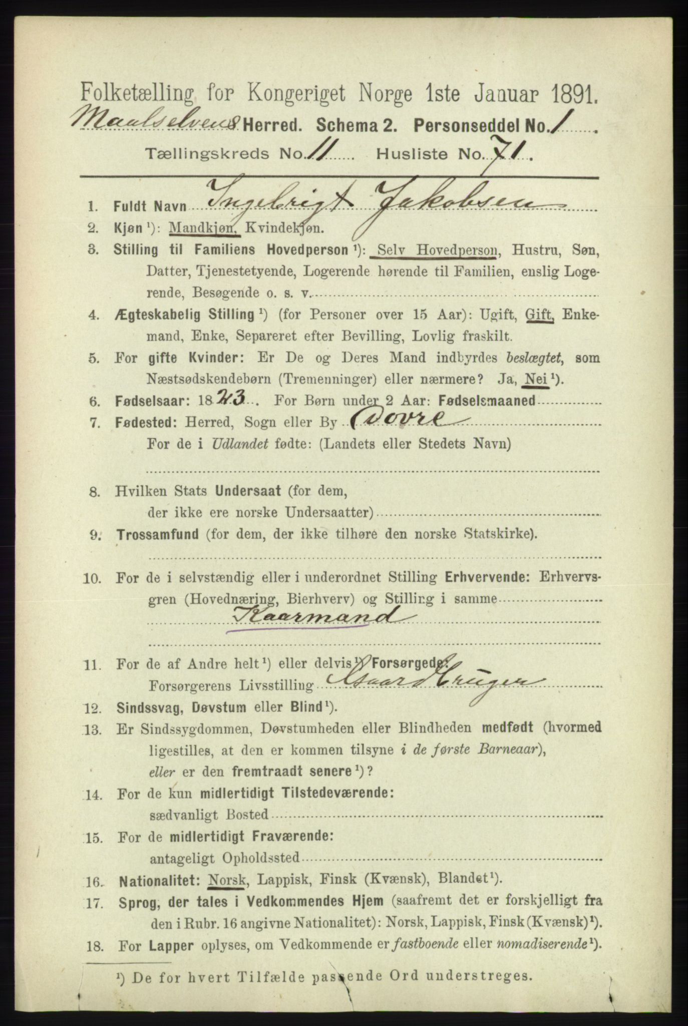 RA, 1891 census for 1924 Målselv, 1891, p. 3751