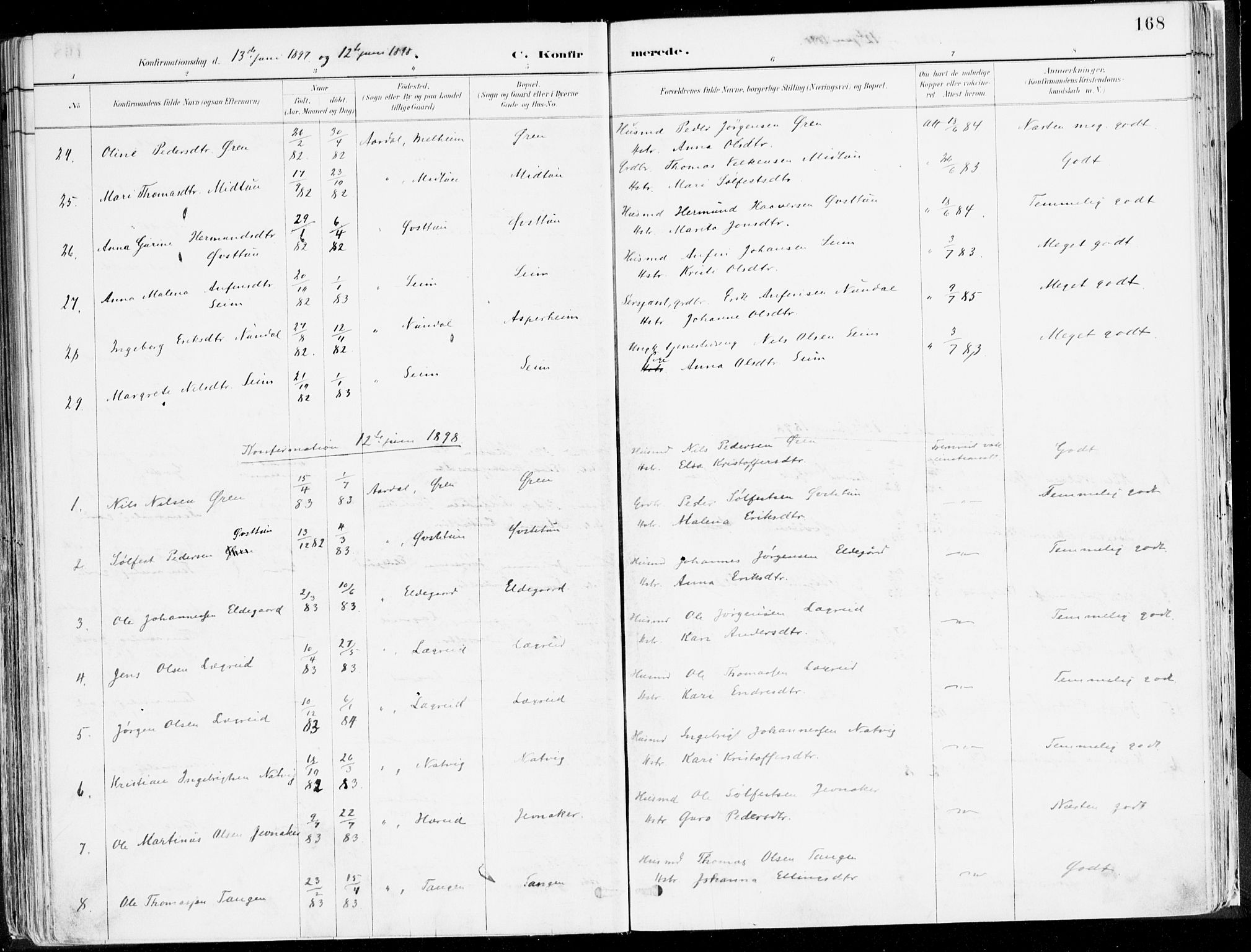Årdal sokneprestembete, SAB/A-81701: Parish register (official) no. A 5, 1887-1917, p. 168