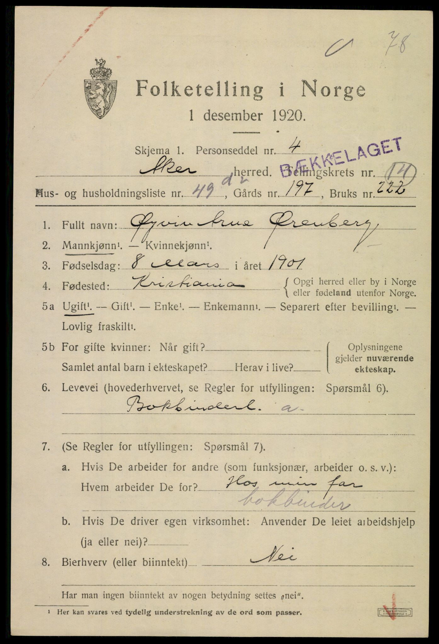 SAO, 1920 census for Aker, 1920, p. 85804