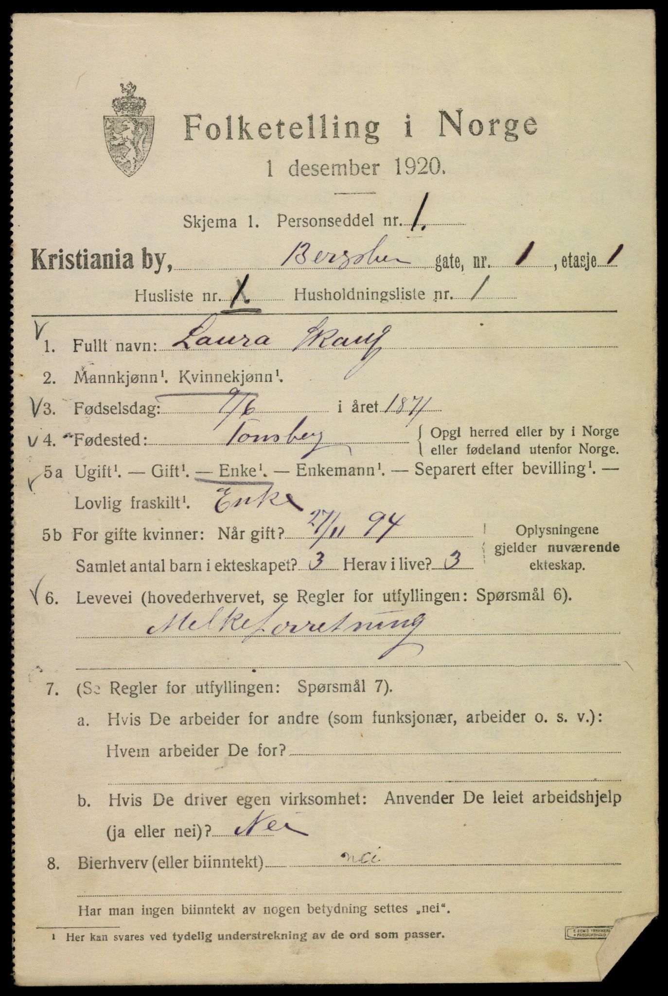 SAO, 1920 census for Kristiania, 1920, p. 153467