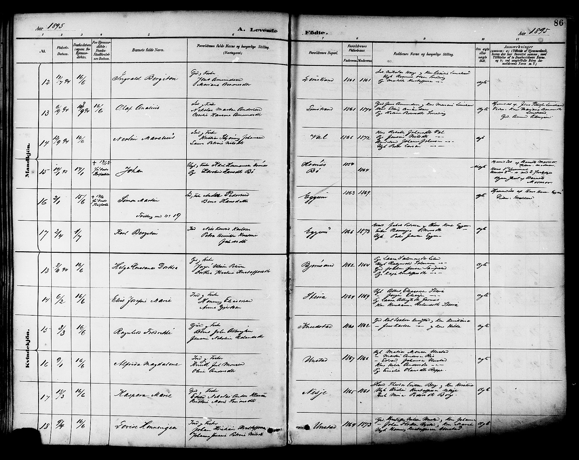 Ministerialprotokoller, klokkerbøker og fødselsregistre - Nordland, AV/SAT-A-1459/880/L1133: Parish register (official) no. 880A07, 1888-1898, p. 86