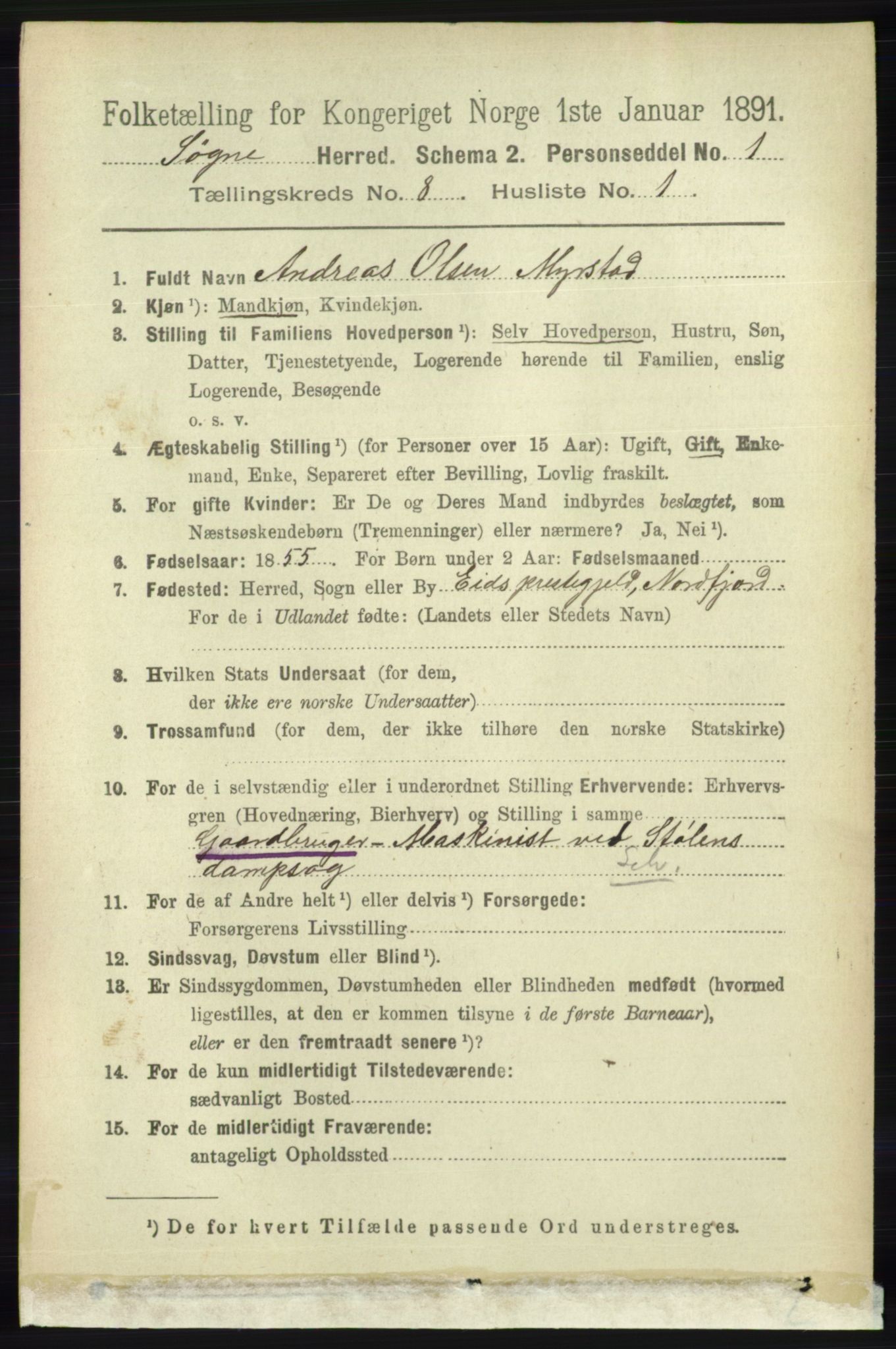 RA, 1891 census for 1018 Søgne, 1891, p. 2211