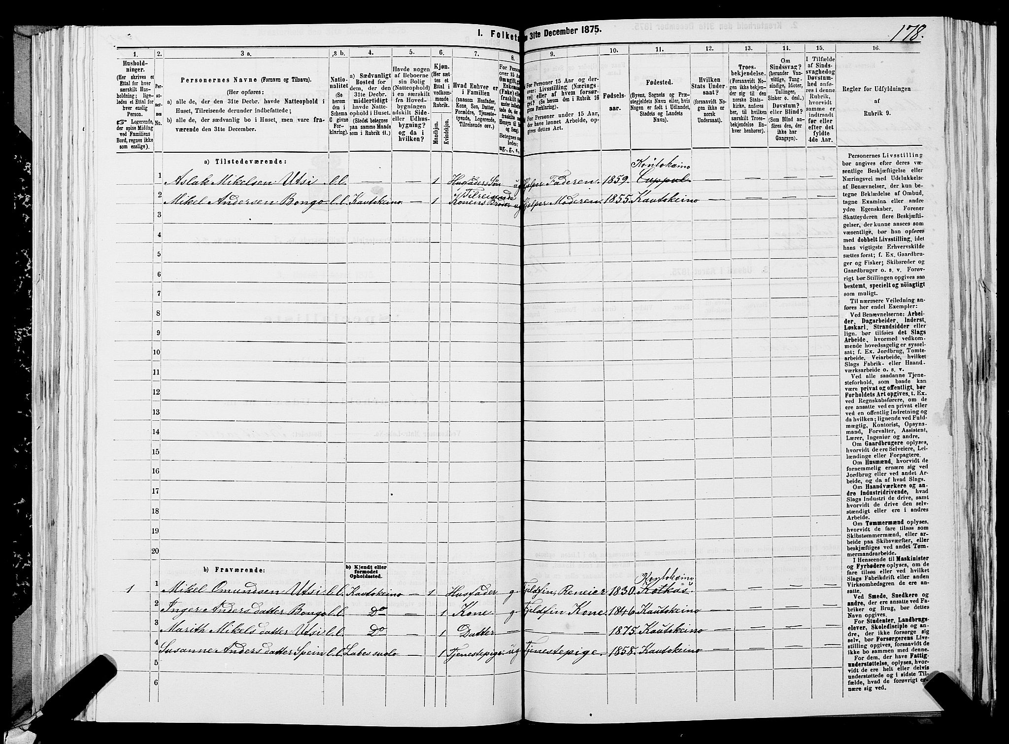 SATØ, 1875 census for 2011P Kautokeino, 1875, p. 1178