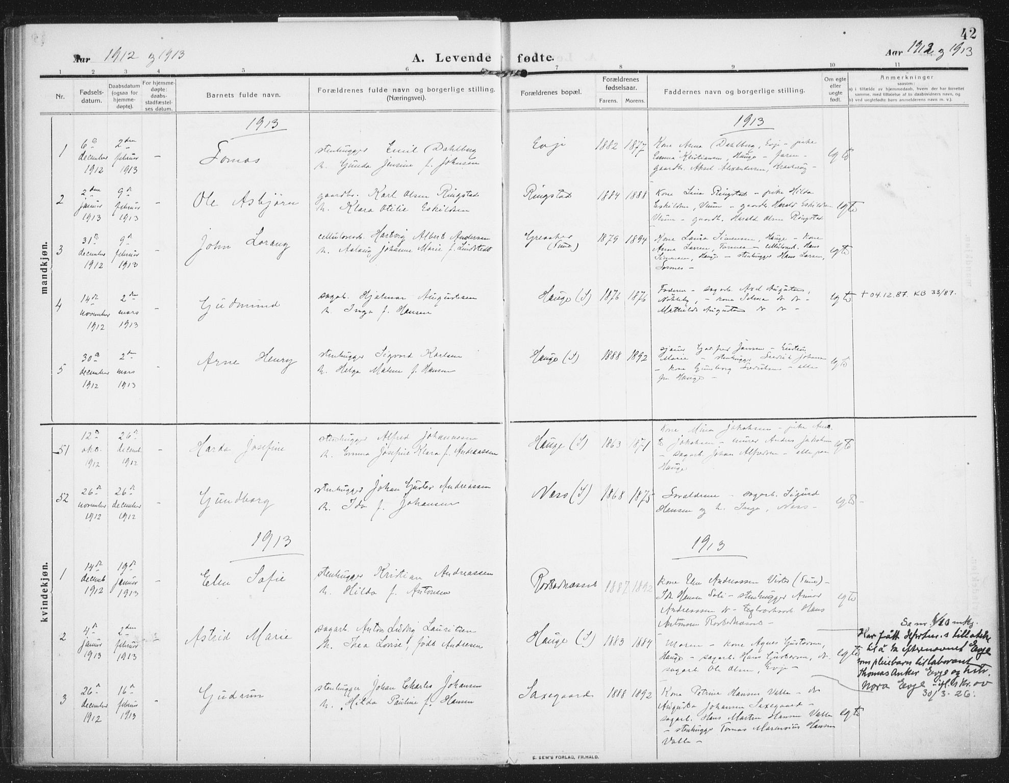 Rolvsøy prestekontor Kirkebøker, SAO/A-2004/F/Fa/L0002: Parish register (official) no. 2, 1909-1917, p. 42