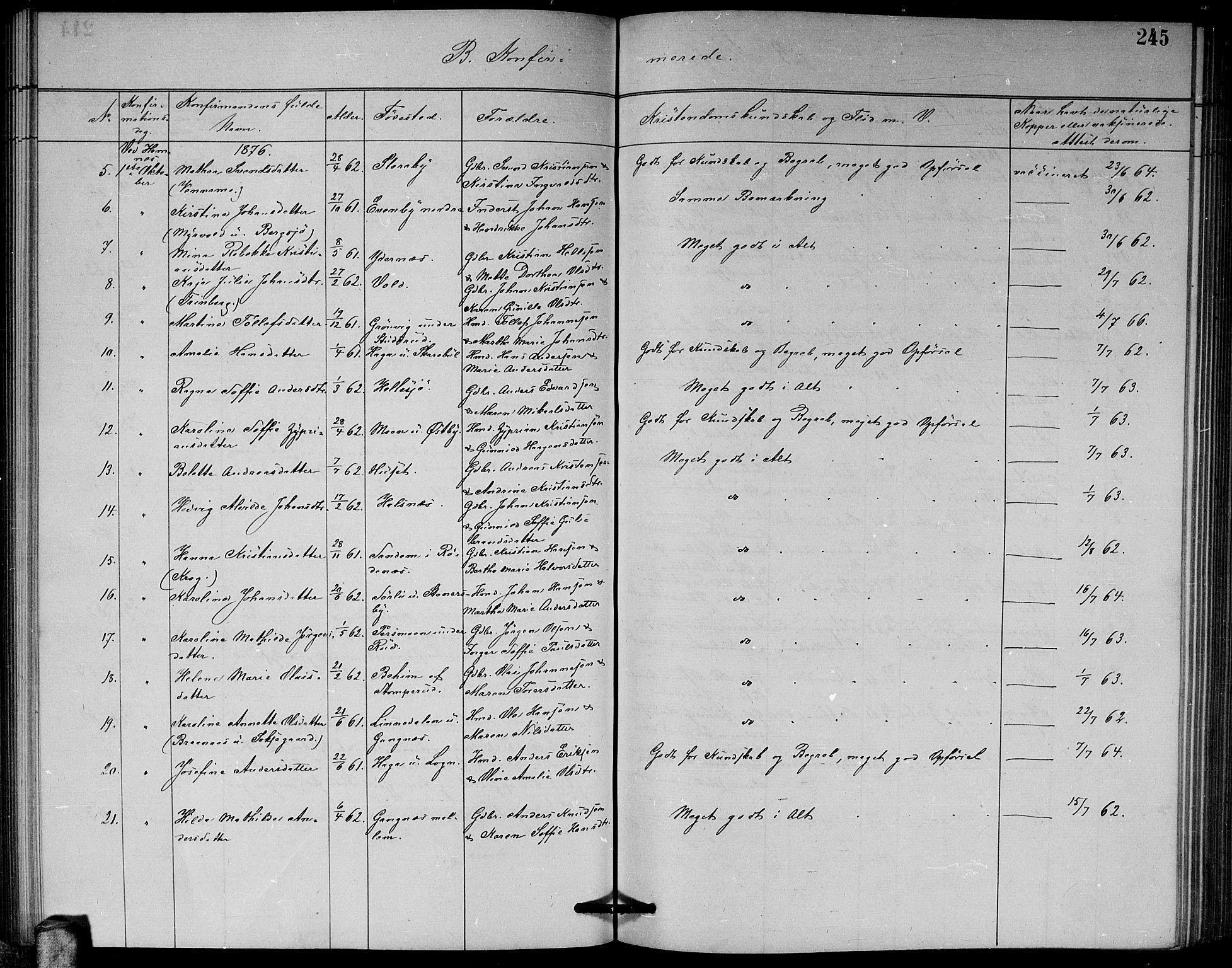 Høland prestekontor Kirkebøker, AV/SAO-A-10346a/G/Ga/L0006: Parish register (copy) no. I 6, 1869-1879, p. 245