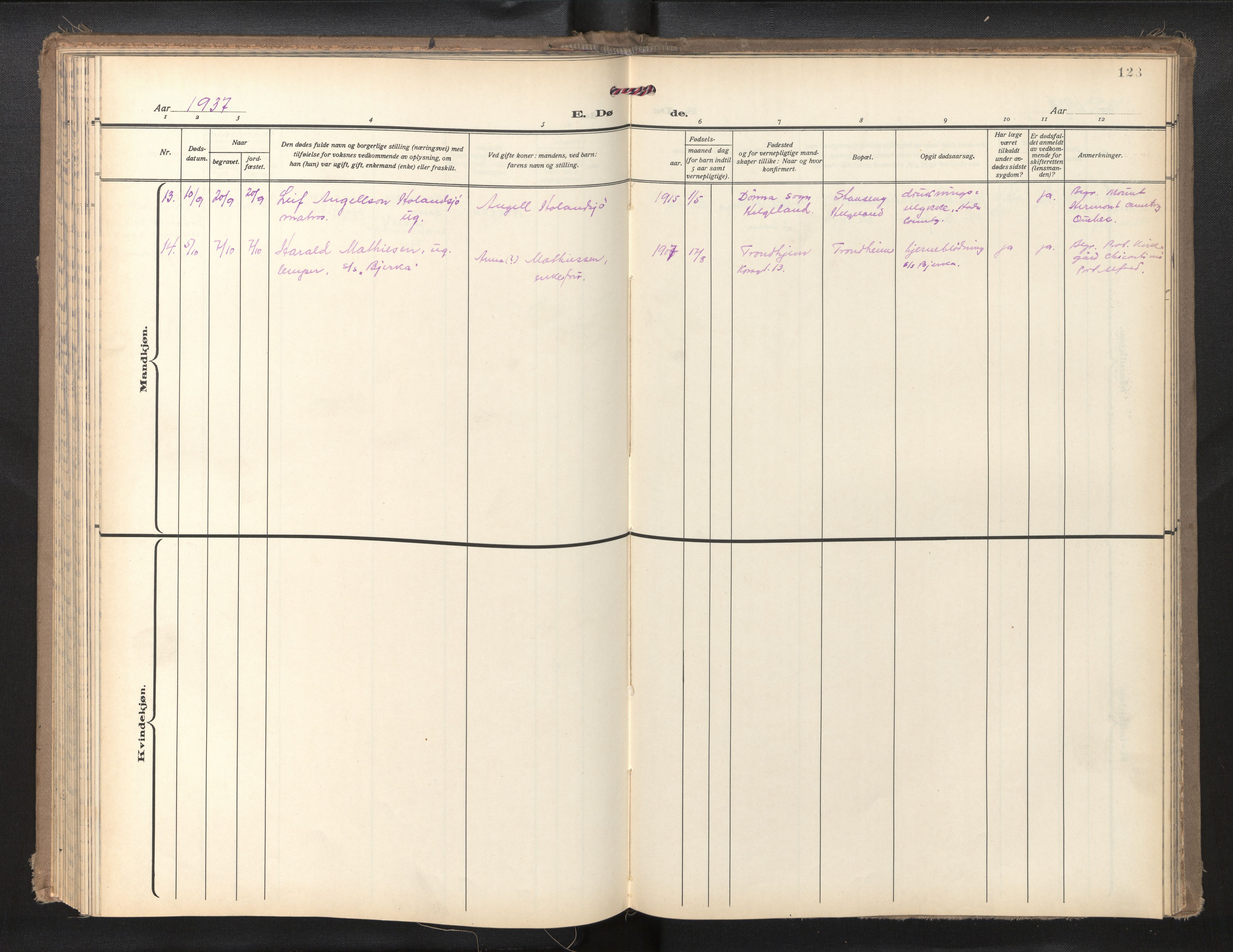 Den norske sjømannsmisjon i utlandet/Montreal-Halifax, AV/SAB-SAB/PA-0116/H/Ha/L0001: Parish register (official) no. A 1, 1929-1960, p. 122b-123a