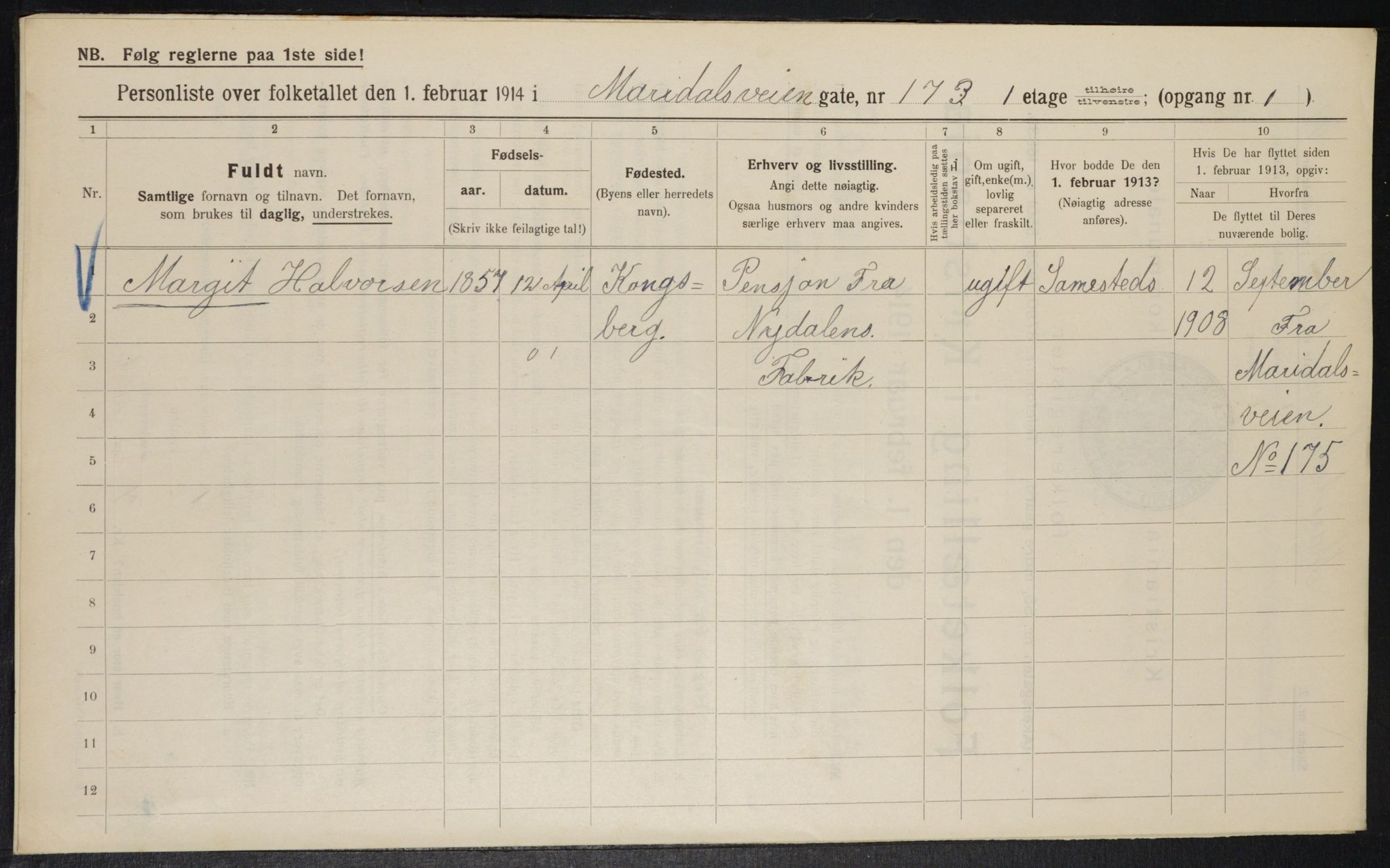 OBA, Municipal Census 1914 for Kristiania, 1914, p. 62273