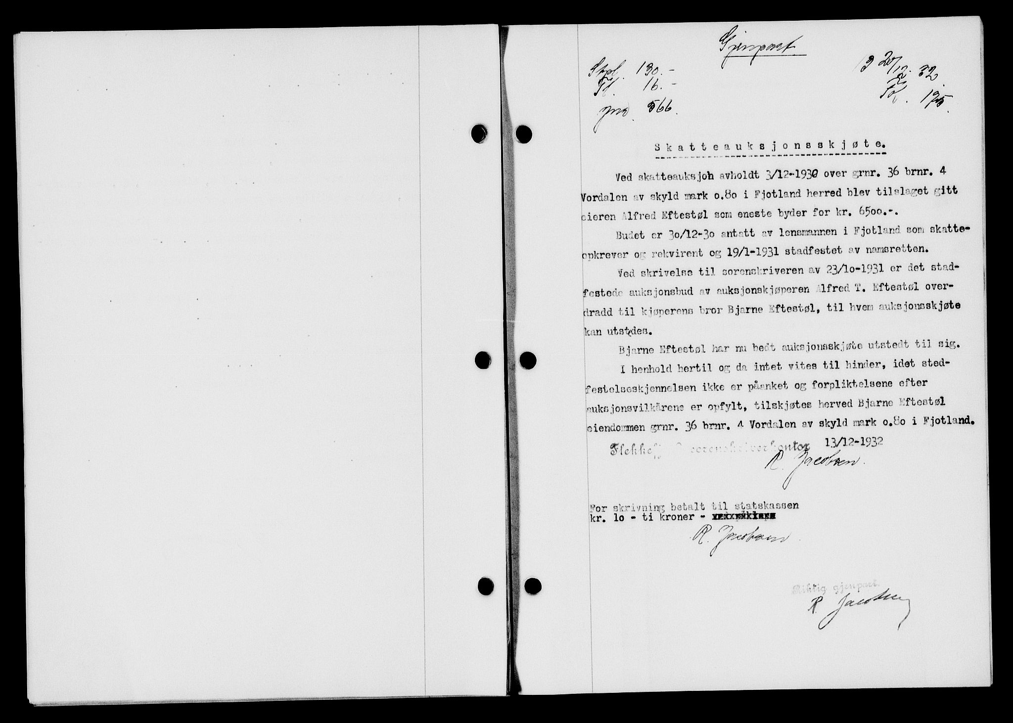 Flekkefjord sorenskriveri, SAK/1221-0001/G/Gb/Gba/L0047: Mortgage book no. 45, 1931-1932, Deed date: 20.12.1932