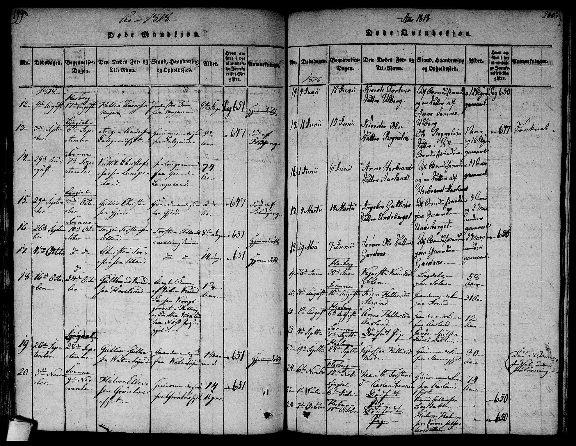 Flesberg kirkebøker, AV/SAKO-A-18/F/Fa/L0005: Parish register (official) no. I 5, 1816-1834, p. 199-200