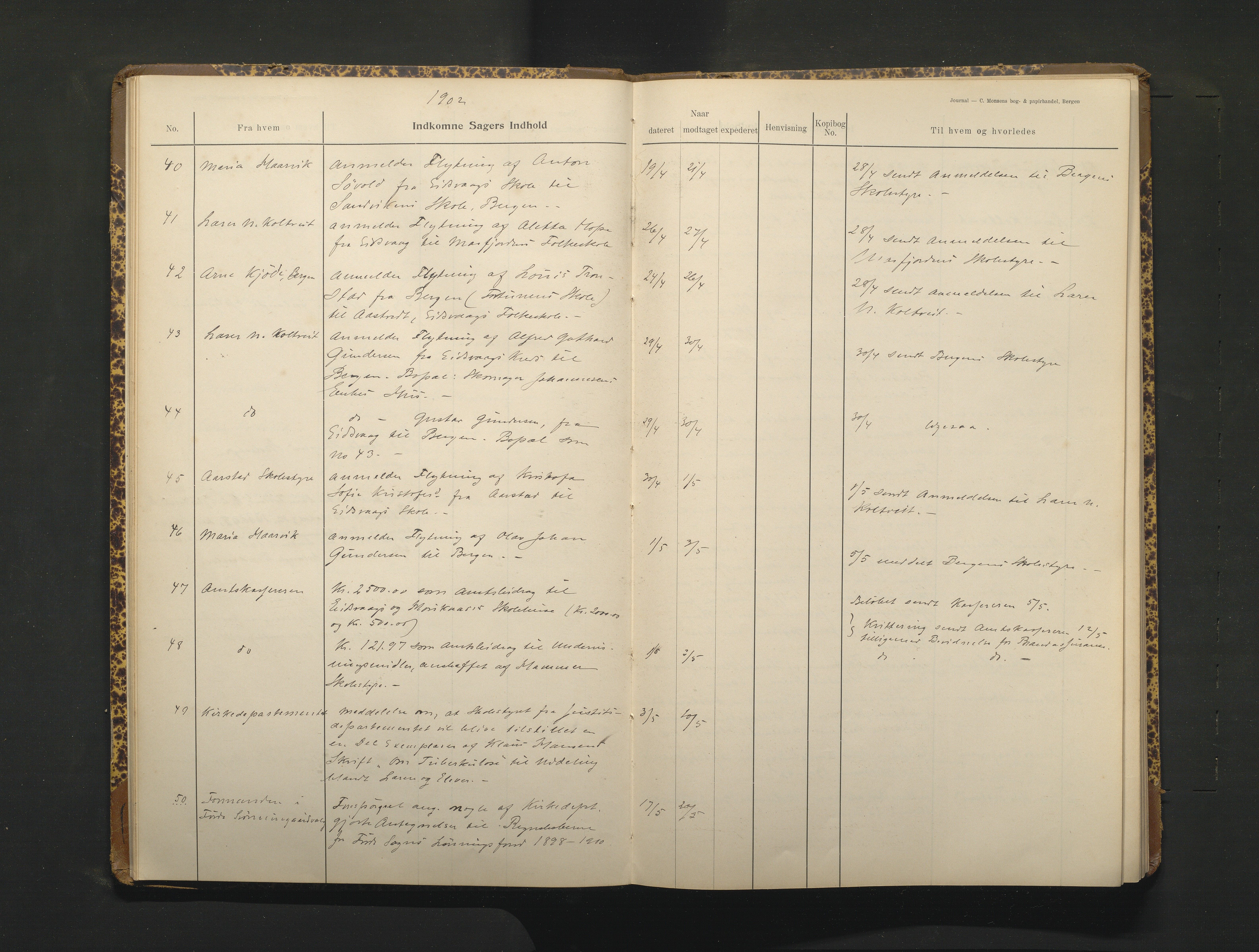 Hamre kommune. Skulestyret, IKAH/1254-211/C/Ca/L0003: Postjournal for Hamre skulestyre, 1901-1916