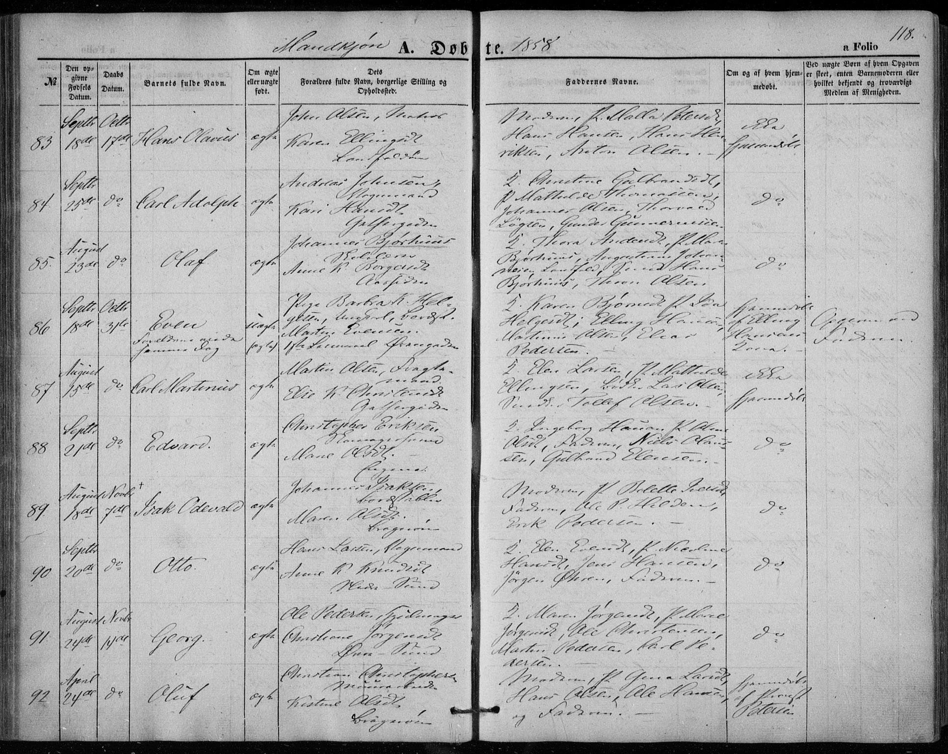 Bragernes kirkebøker, AV/SAKO-A-6/F/Fb/L0002: Parish register (official) no. II 2, 1848-1859, p. 118