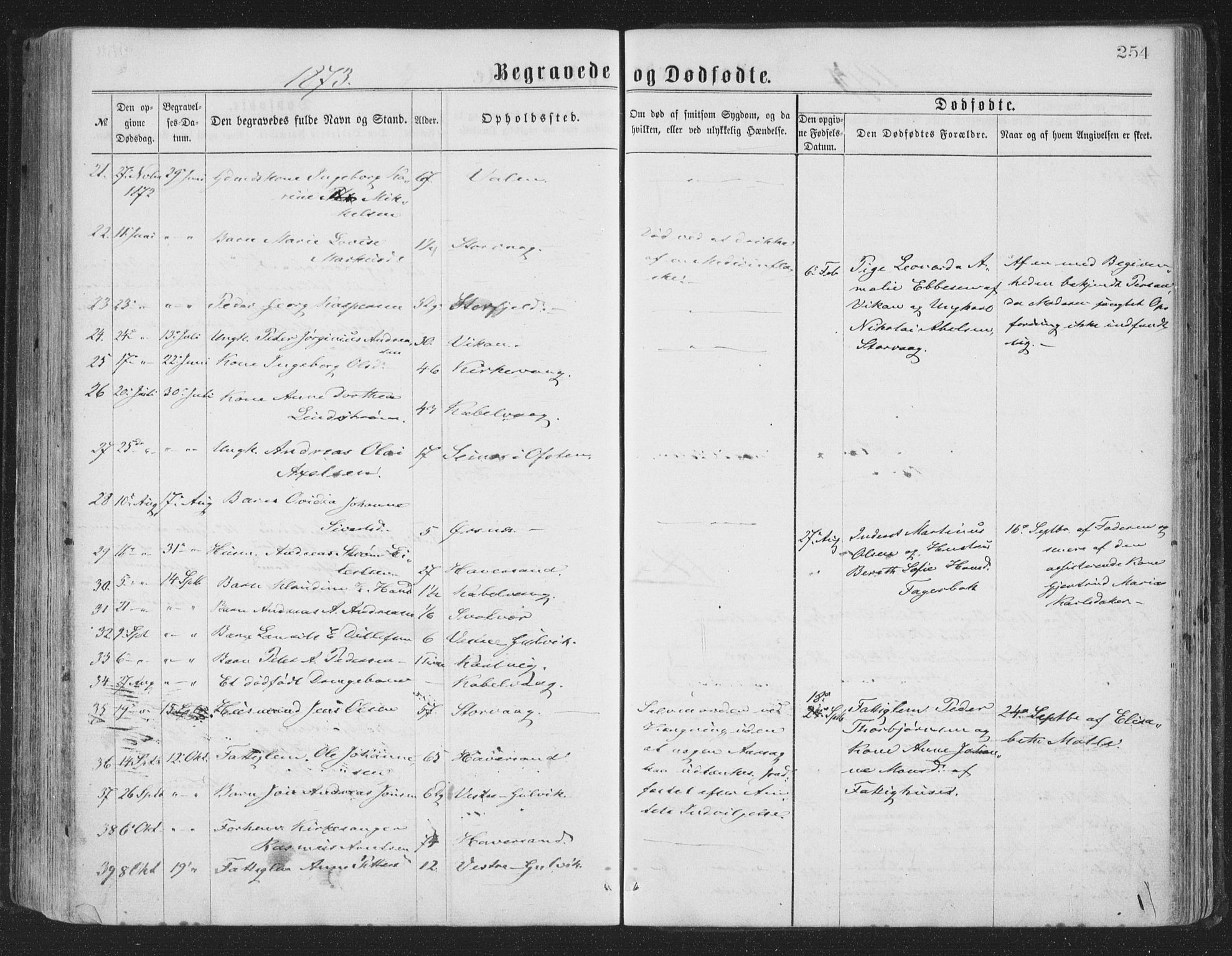 Ministerialprotokoller, klokkerbøker og fødselsregistre - Nordland, AV/SAT-A-1459/874/L1057: Parish register (official) no. 874A01, 1866-1877, p. 254