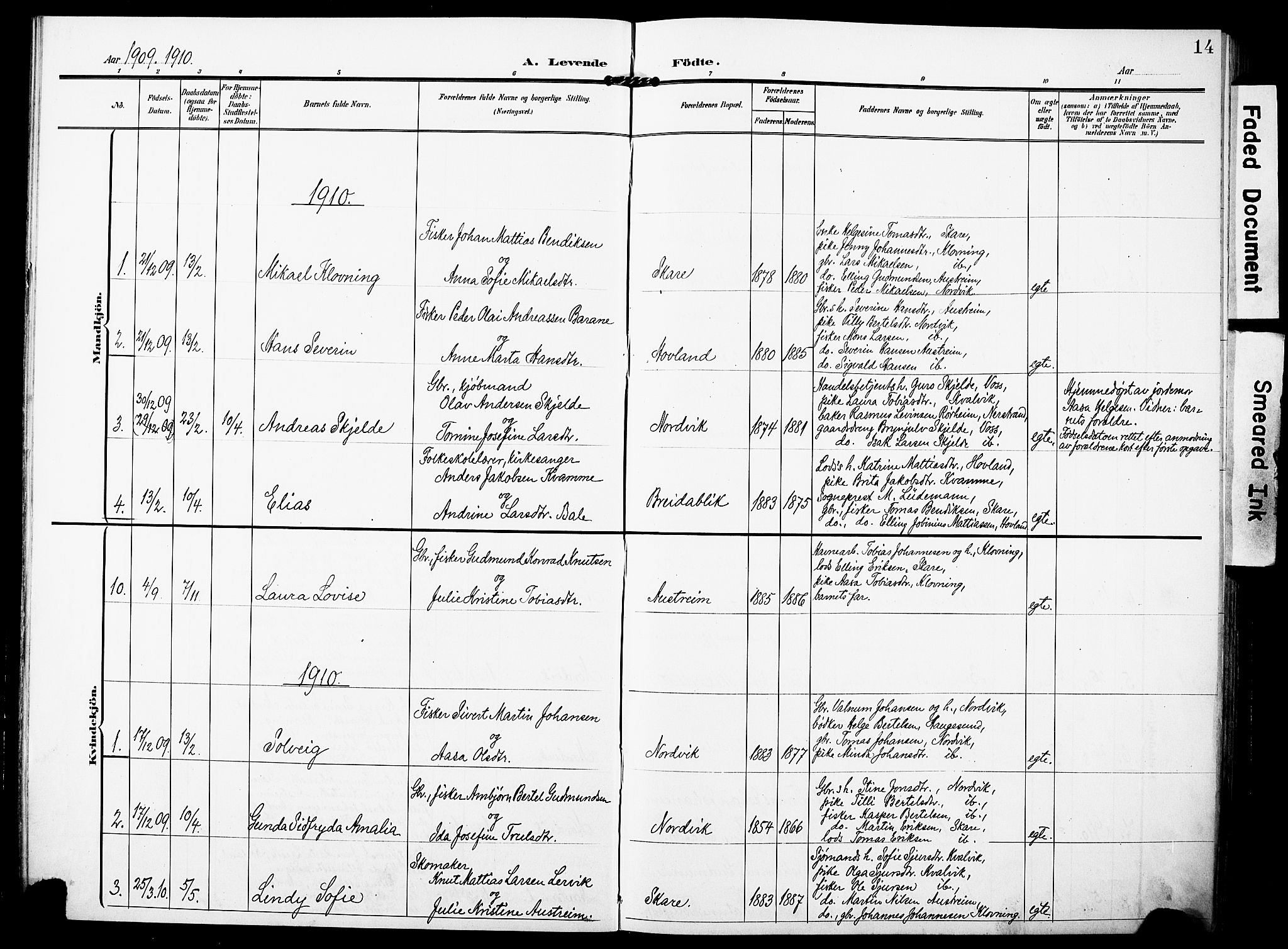 Torvastad sokneprestkontor, AV/SAST-A -101857/H/Ha/Haa/L0018: Parish register (official) no. A 17, 1903-1925, p. 14