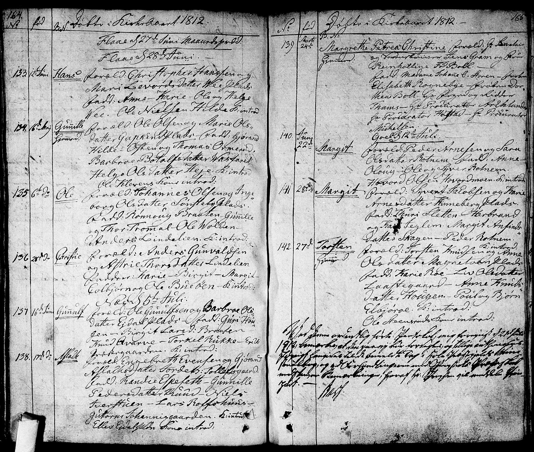Nes kirkebøker, SAKO/A-236/F/Fa/L0006: Parish register (official) no. 6, 1808-1814, p. 164-165