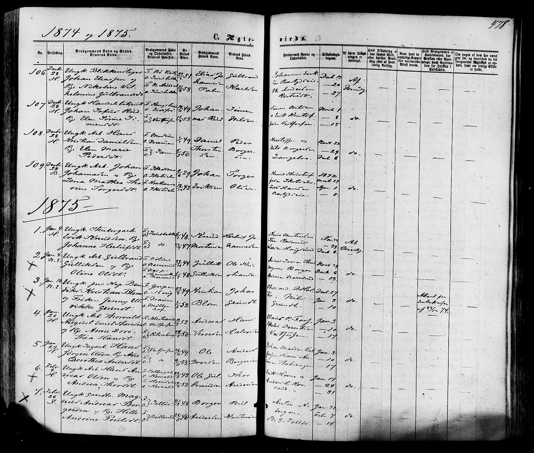 Eiker kirkebøker, AV/SAKO-A-4/F/Fa/L0017: Parish register (official) no. I 17, 1869-1877, p. 478