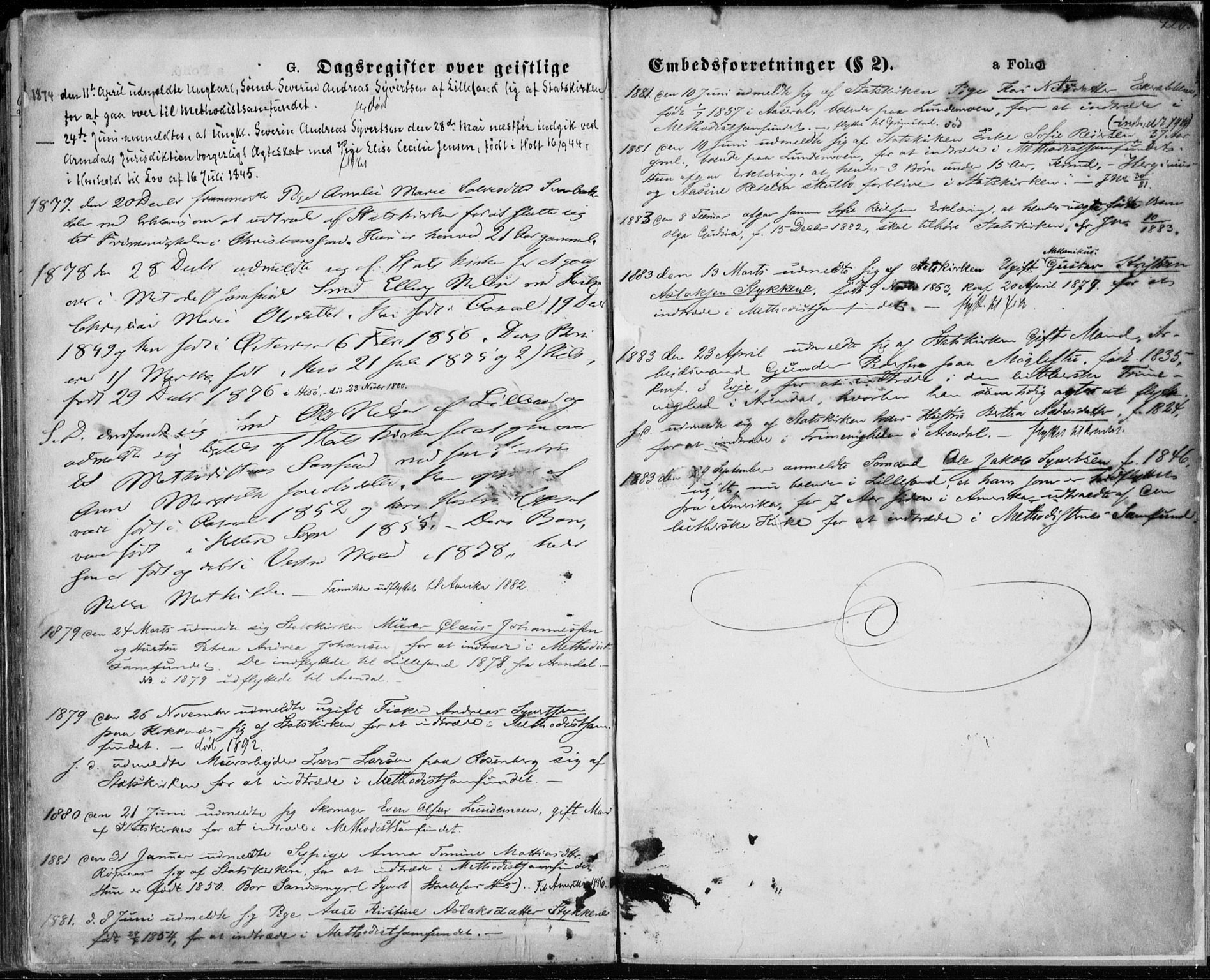 Vestre Moland sokneprestkontor, SAK/1111-0046/F/Fa/Fab/L0008: Parish register (official) no. A 8, 1873-1883, p. 420