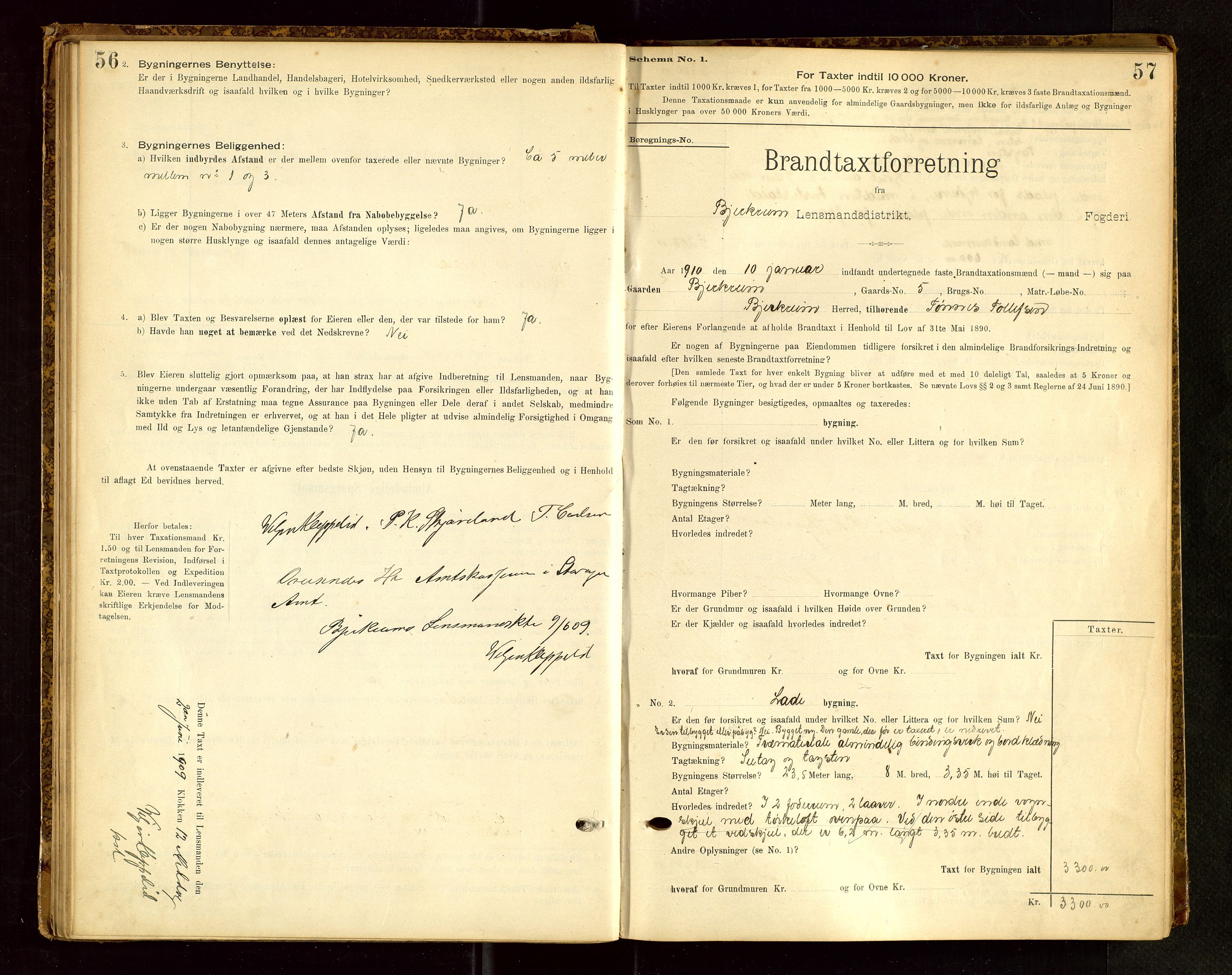 Bjerkreim lensmannskontor, SAST/A-100090/Gob/L0001: "Brandtaxationsprotokol", 1895-1950, p. 56-57