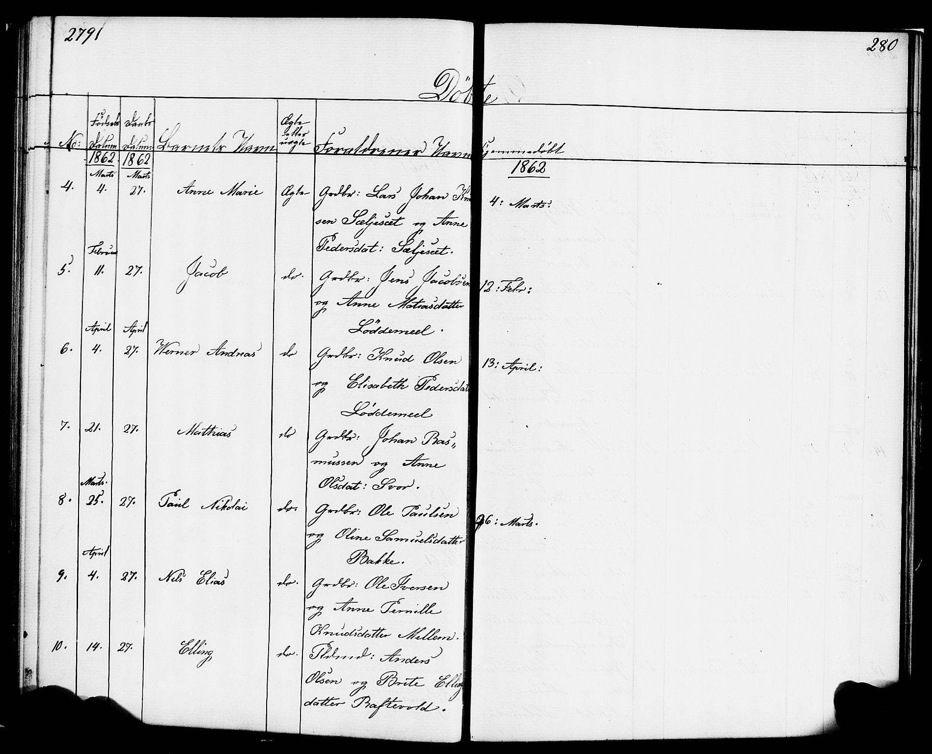 Hornindal sokneprestembete, AV/SAB-A-82401/H/Haa/Haaa/L0001: Parish register (official) no. A 1, 1837-1866, p. 280-281