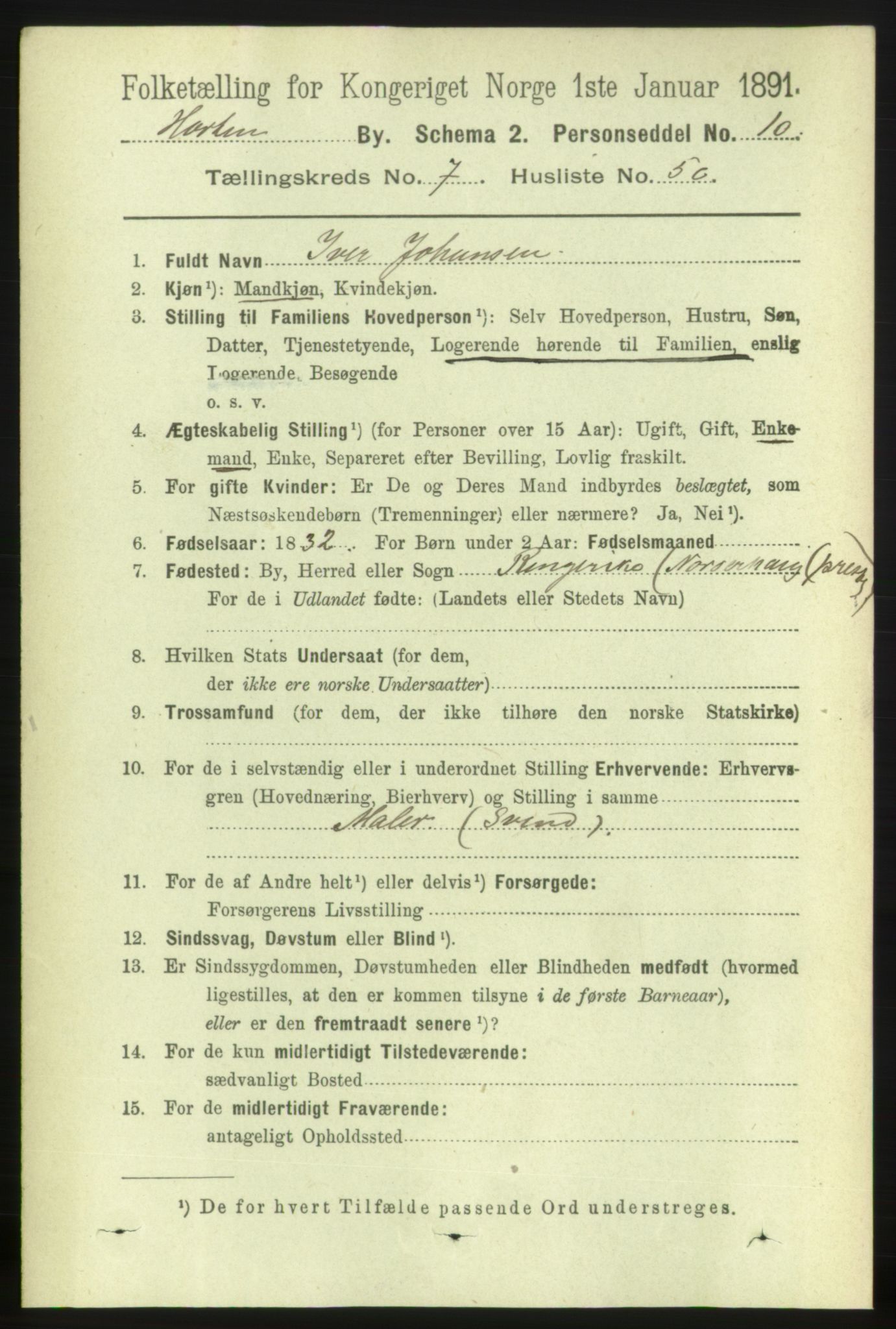 RA, 1891 census for 0703 Horten, 1891, p. 4844